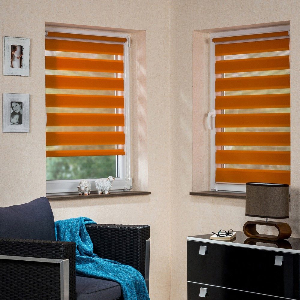 Doppelrollo, MDEKOR, Pflegeleichtes Rollo, stufenlos verstellbar, einfache Montage, Orange 50x150