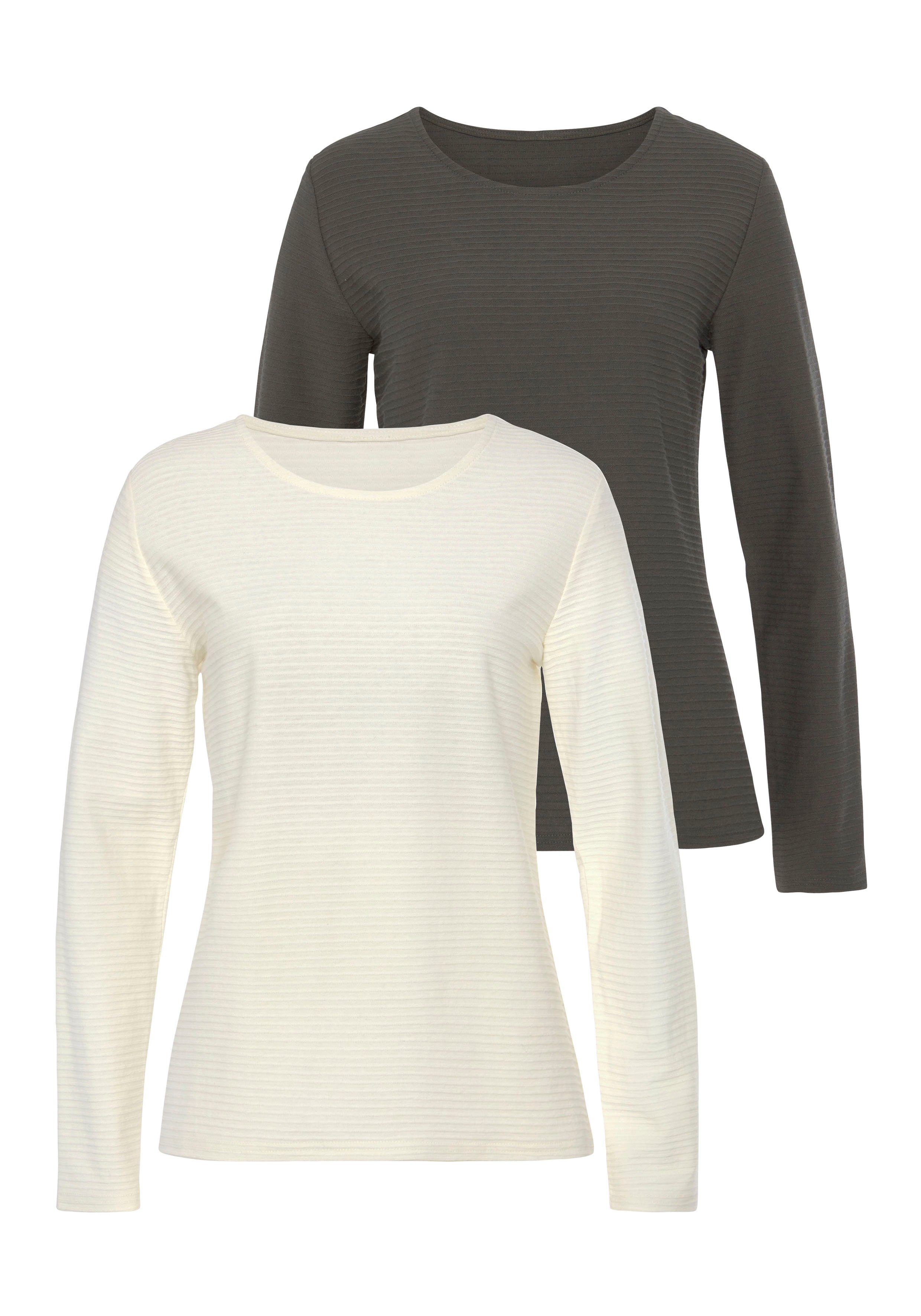 LASCANA Langarmshirt "mit Streifenstruktur", (2er-Pack), aus weicher Baumwo günstig online kaufen