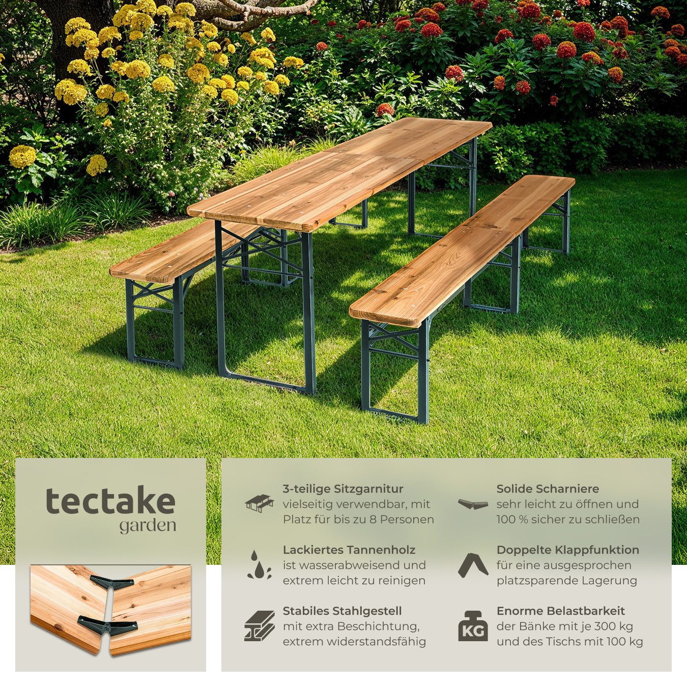 tectake Bierzeltgarnitur Festzeltgarnitur 3-tlg. klappbar, (Set., günstig online kaufen