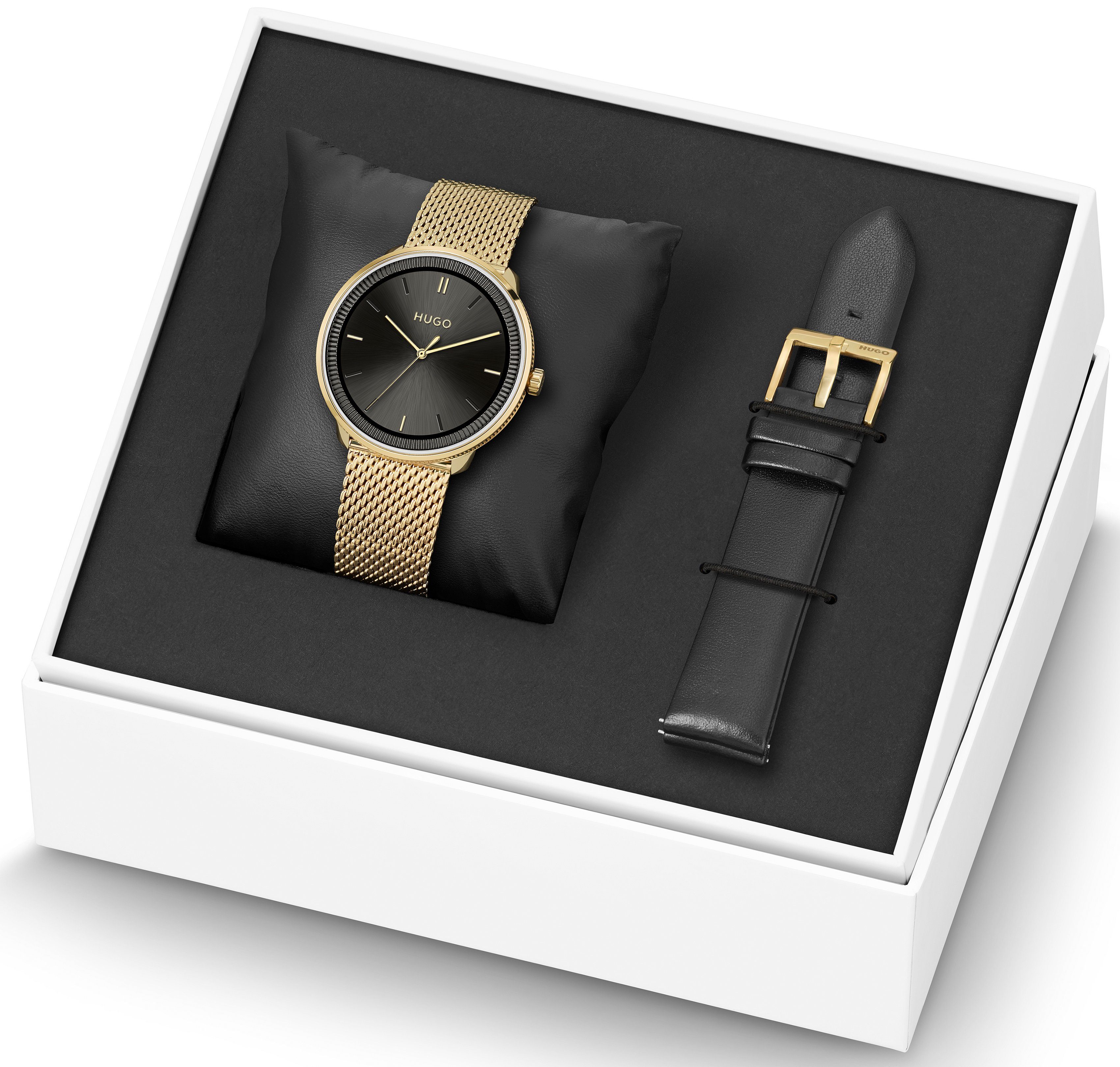 HUGO Quarzuhr #FLUID, auch Uhr ideal Wechselband), 1520026, Geschenk 2-tlg., (Set, mit als