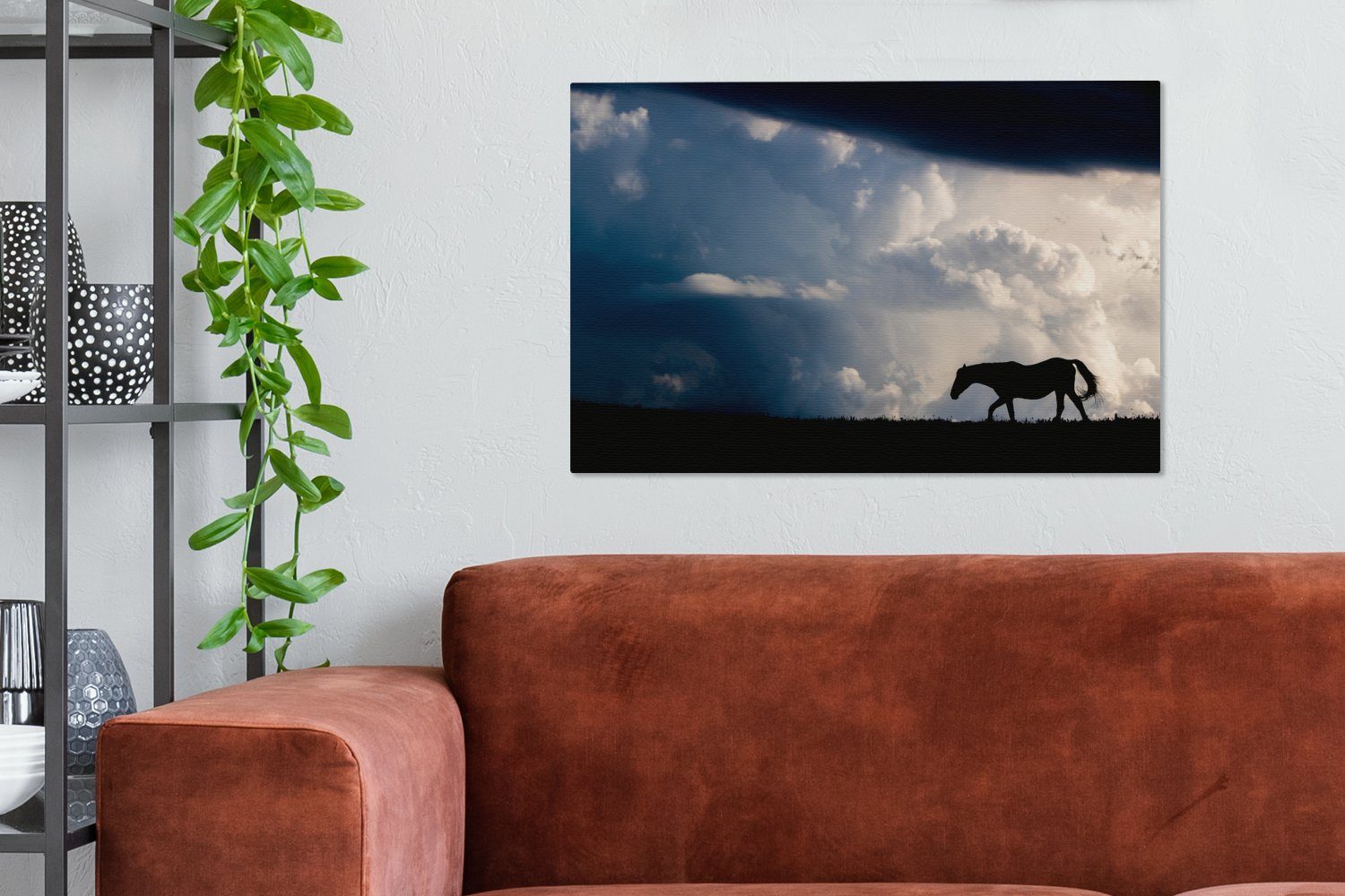 OneMillionCanvasses® Leinwandbild Pferd - Wolken Bilder Wohnzimmer Schlafzimmer, - Leinwand cm (1 für 90x60 Schatten, St)