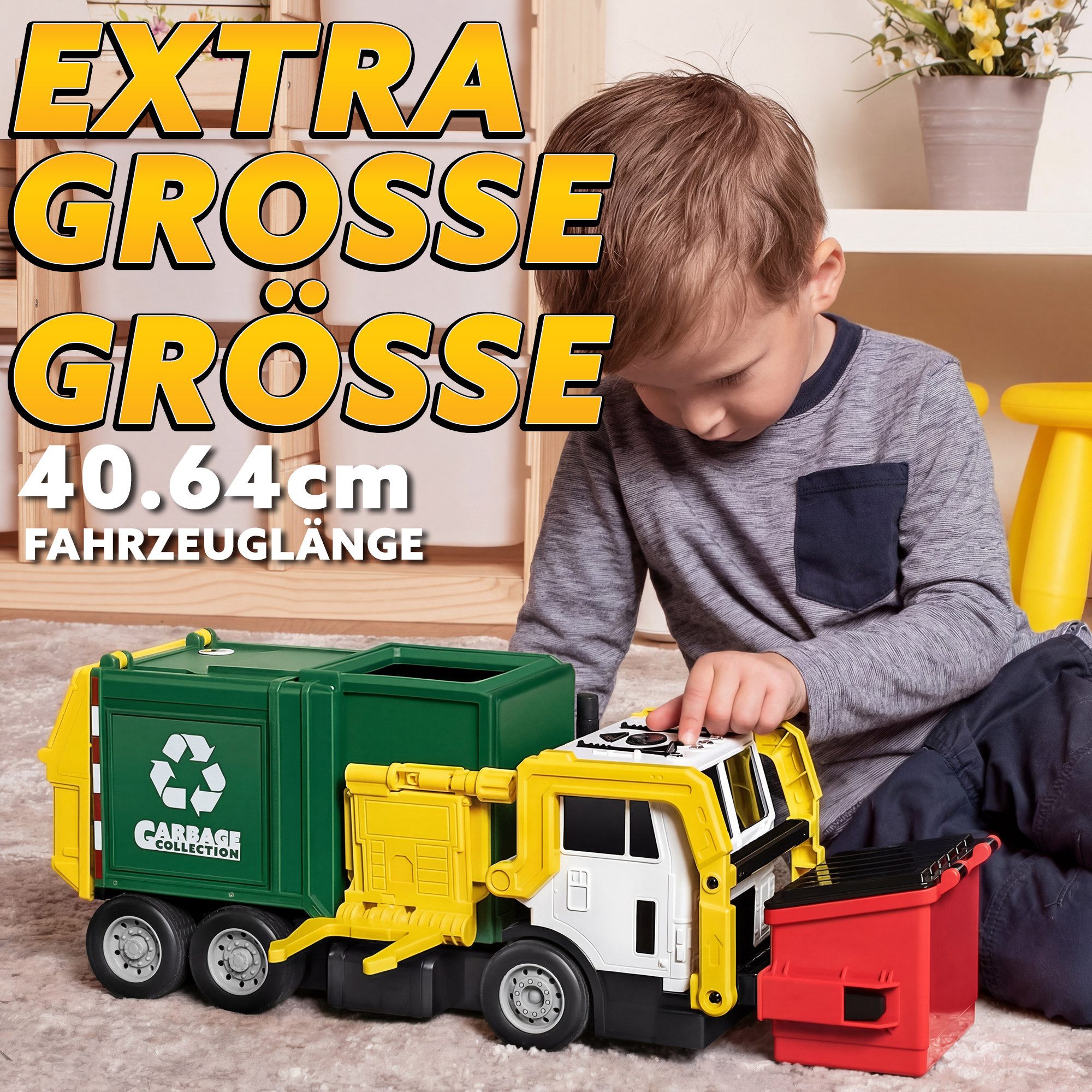 JOYIN Spielzeug-Müllwagen JOYIN Müllauto Spielzeug mit Lichtern und Sound,40cm Großer Müllwagen