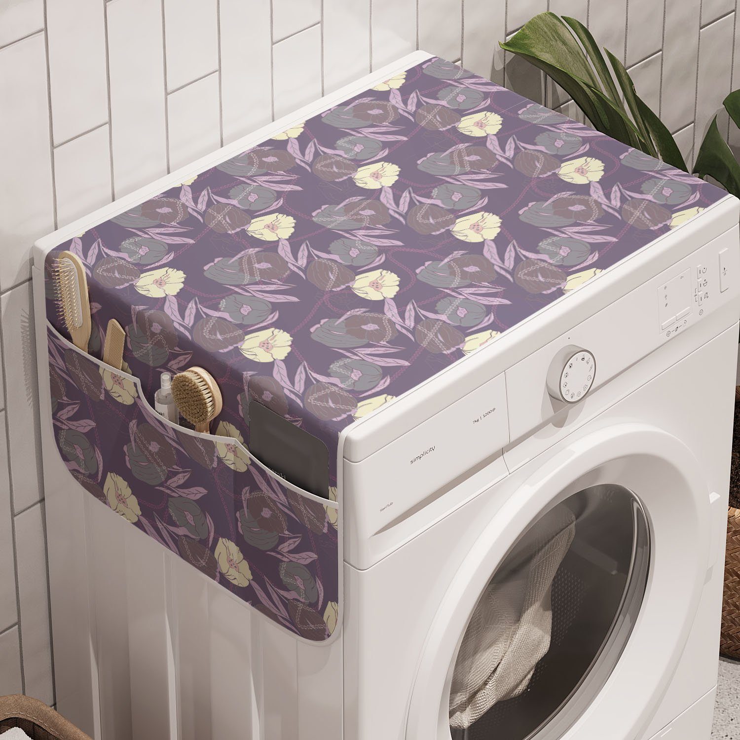 Abakuhaus Badorganizer Anti-Rutsch-Stoffabdeckung für Waschmaschine und Trockner, Blumen Mohnblumen und Tulpen Bilder