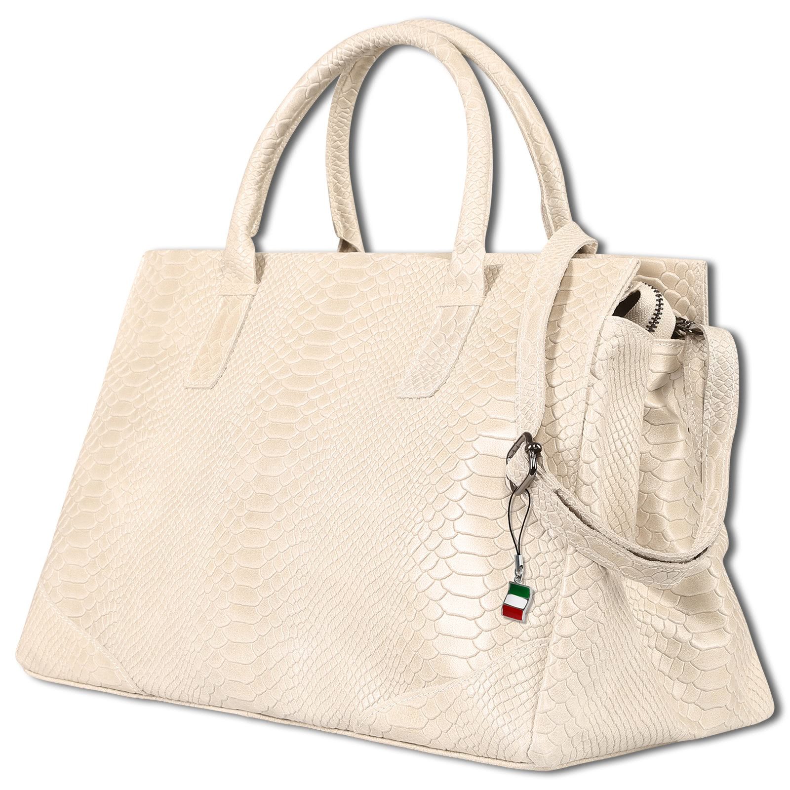 FLORENCE Henkeltasche Florence Damen Henkeltasche Echtleder (Henkeltasche), Damen Henkeltasche Leder, beige ca. 28cm hoch