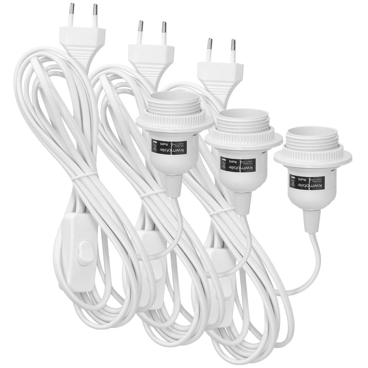 kwmobile Lampenfassung 3x E27 Lampenfassung mit Schalter - E27 Fassung Weiß mit 3,5m Kabel, (1-St)