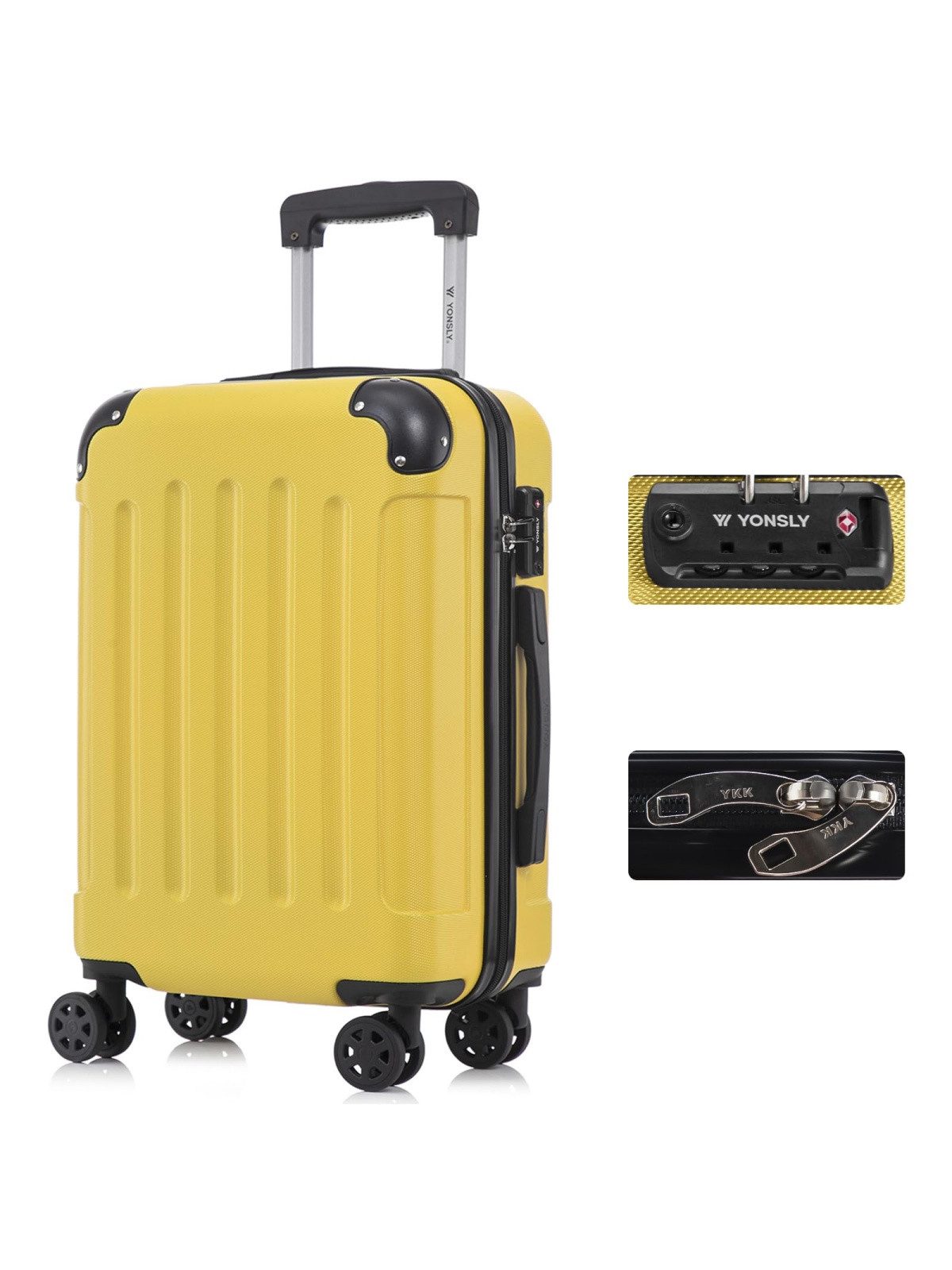 yonsly Hartschalen-Trolley Premium Hartschalen-Reisekoffer Trolley Kabinenkoffer, 4 Rollen, TSA-Schloss, YKK-Reißverschluss, austauschbare Rollen & Griffe