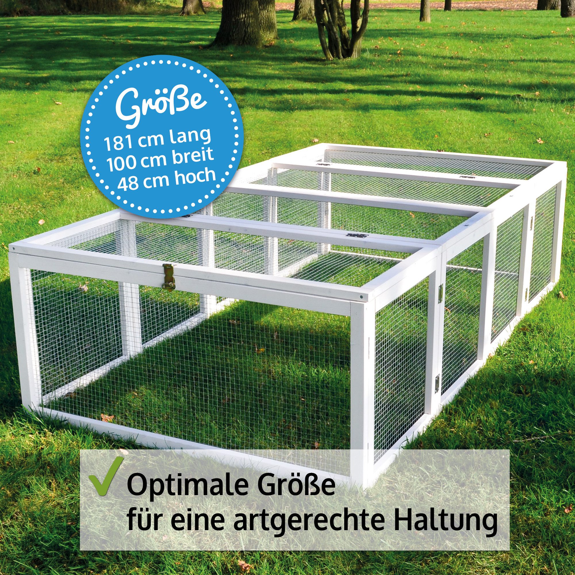 Zooprinz Freigehege Rabbit Run Hasen Kaninchen Auslauf Gehege, 100x48x181 cm, klappbar, wetterfest, winterfest, weiß