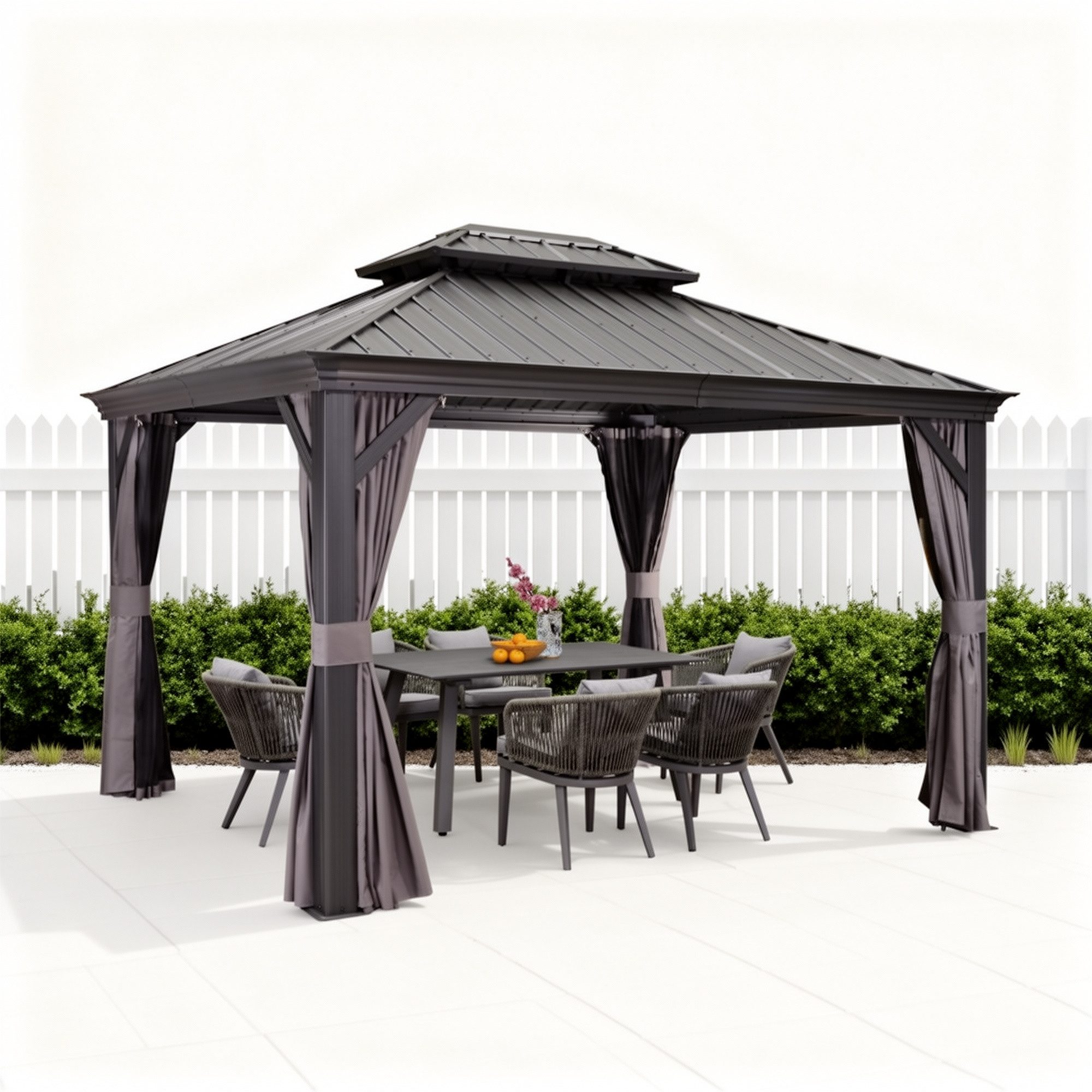 PURPLE LEAF Pavillon Alu Pavillon mit Hardtop Dach für Garten und Terrasse, Grau, Winterfester und wasserdichter Pavillon