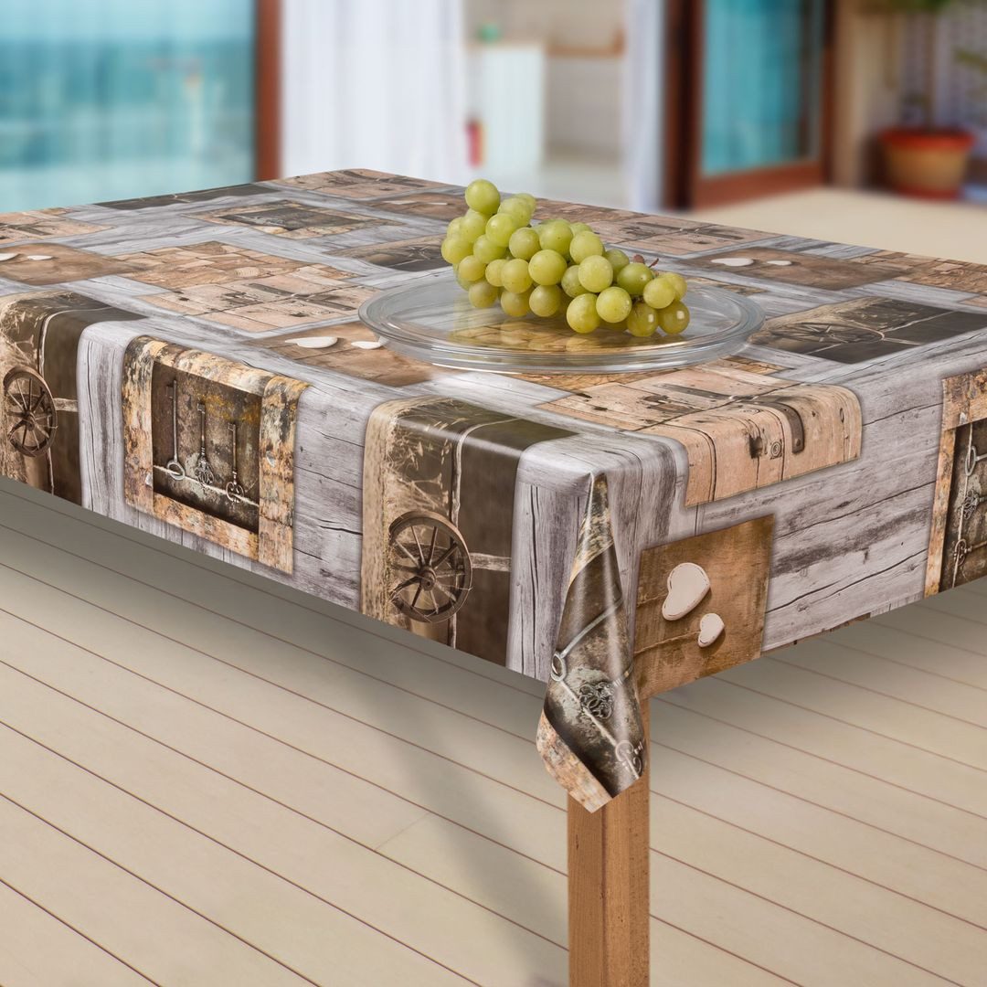 laro Tischdecke Wachstuch-Tischdecken Abwaschbar Holz Herzen braun grau rechteckig – Bild 5 von 5