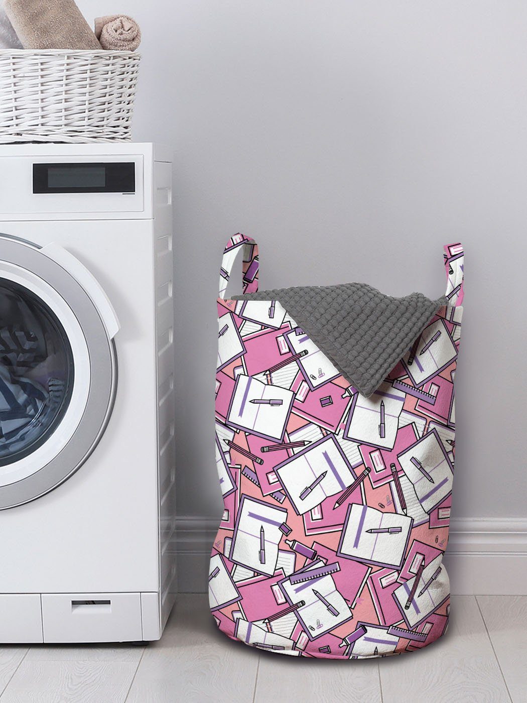 Abakuhaus Wäschesäckchen Wäschekorb mit Waschsalons, Notebook-Feder-Markierung Kordelzugverschluss Girly Griffen Schule für