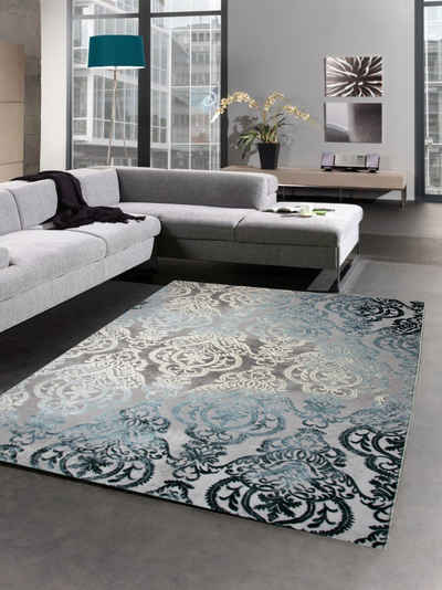 Teppich Moderner Teppich Wohnzimmerteppich Barock Ornamente grau creme türkis, Carpetia, rechteckig, Höhe: 11 mm