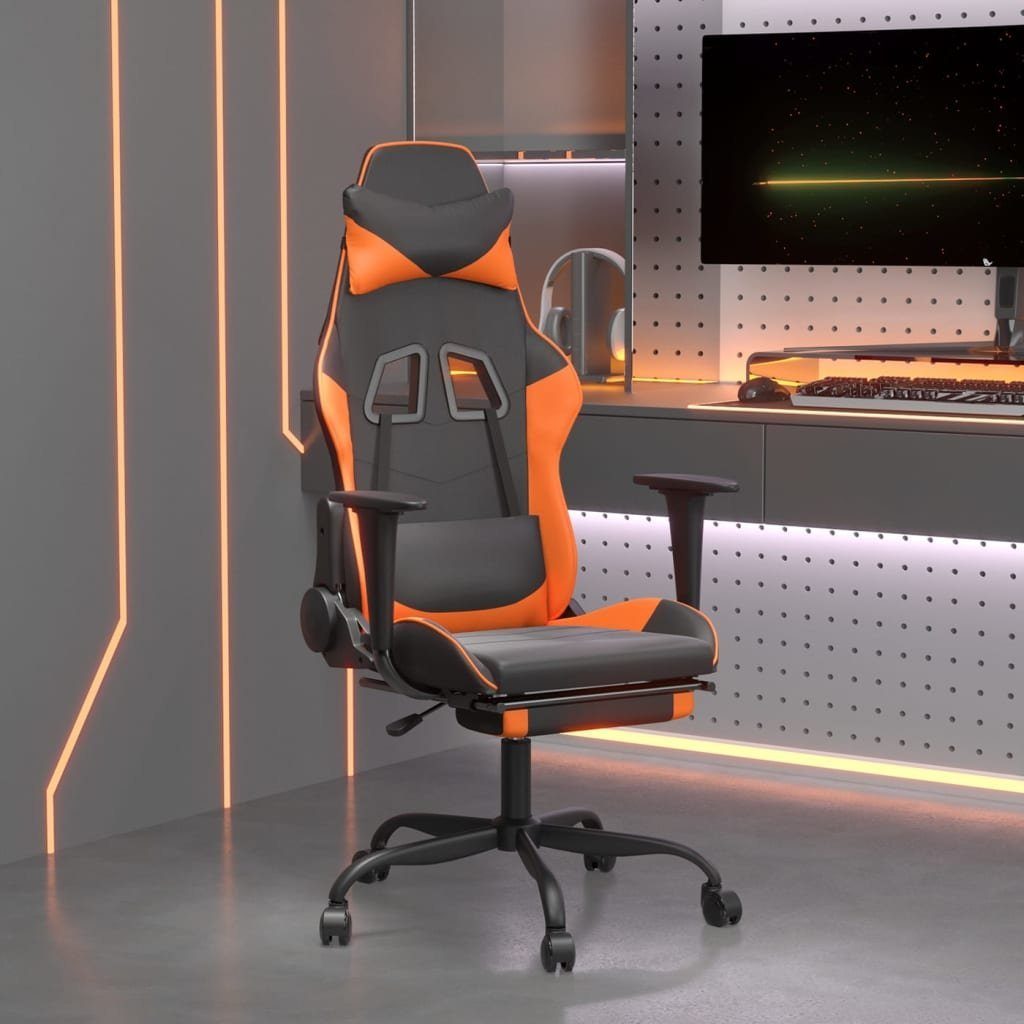furnicato Gaming-Stuhl mit Massage & Fußstütze Schwarz Orange Kunstleder (1 St)