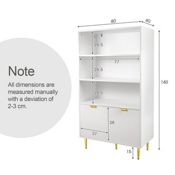 IDEASY Beistellschrank Vitrine, Bücherregal, Lagerschrank, 80*40*140 cm, (2 Türen und 3 Fächer, Metallgriffe und Metallfüße, geeignet für Büros) Wohnzimmer und Schlafzimmer