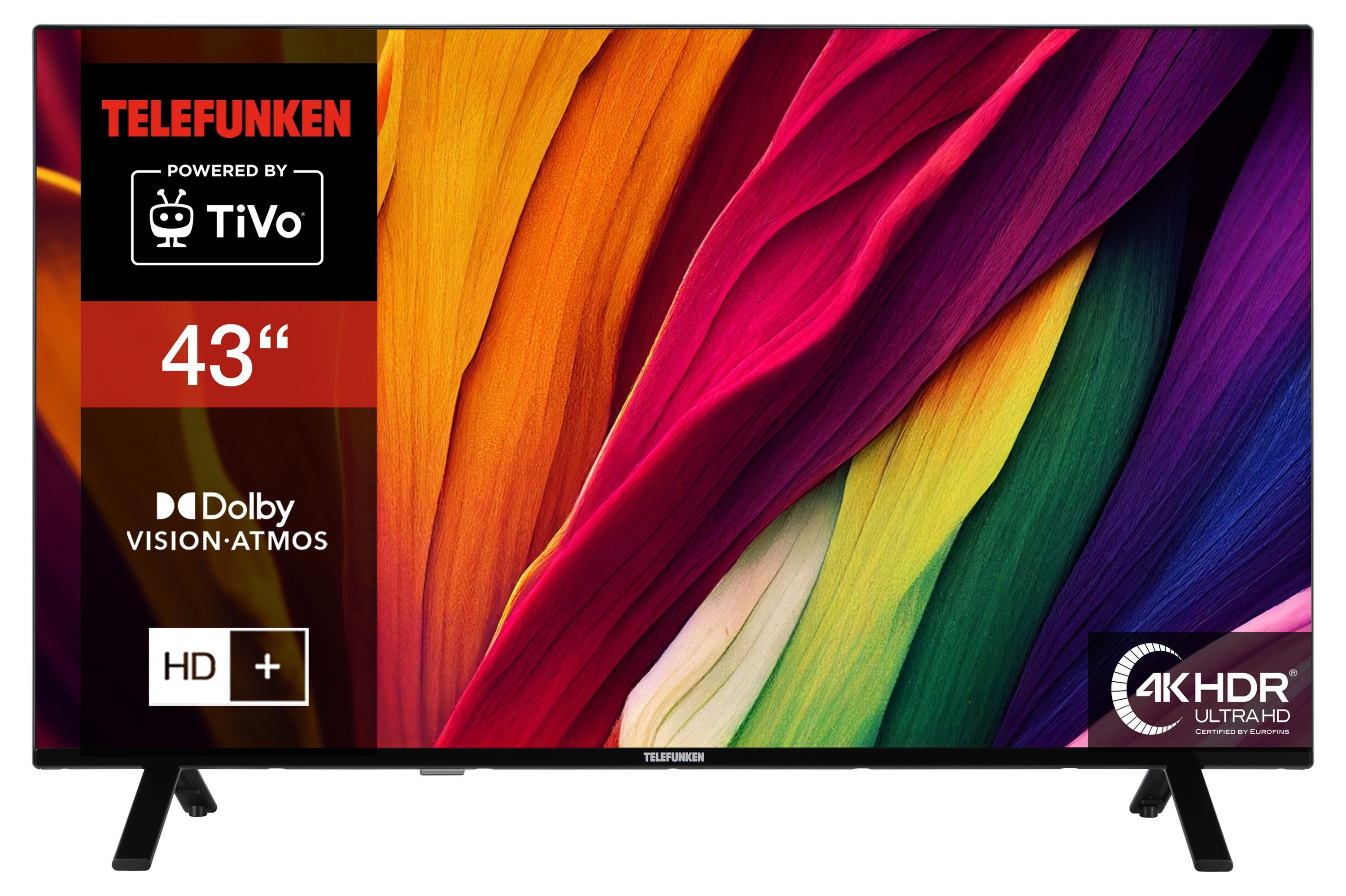Telefunken XU43TO750S LCD-LED Телевизоры (108 cm/43 Zoll, 4K Ultra HD, Smart TV powered by TiVo, Smart TV powered by TiVo, HDR Dolby Vision, Triple-Tuner, 6 Monate HD)