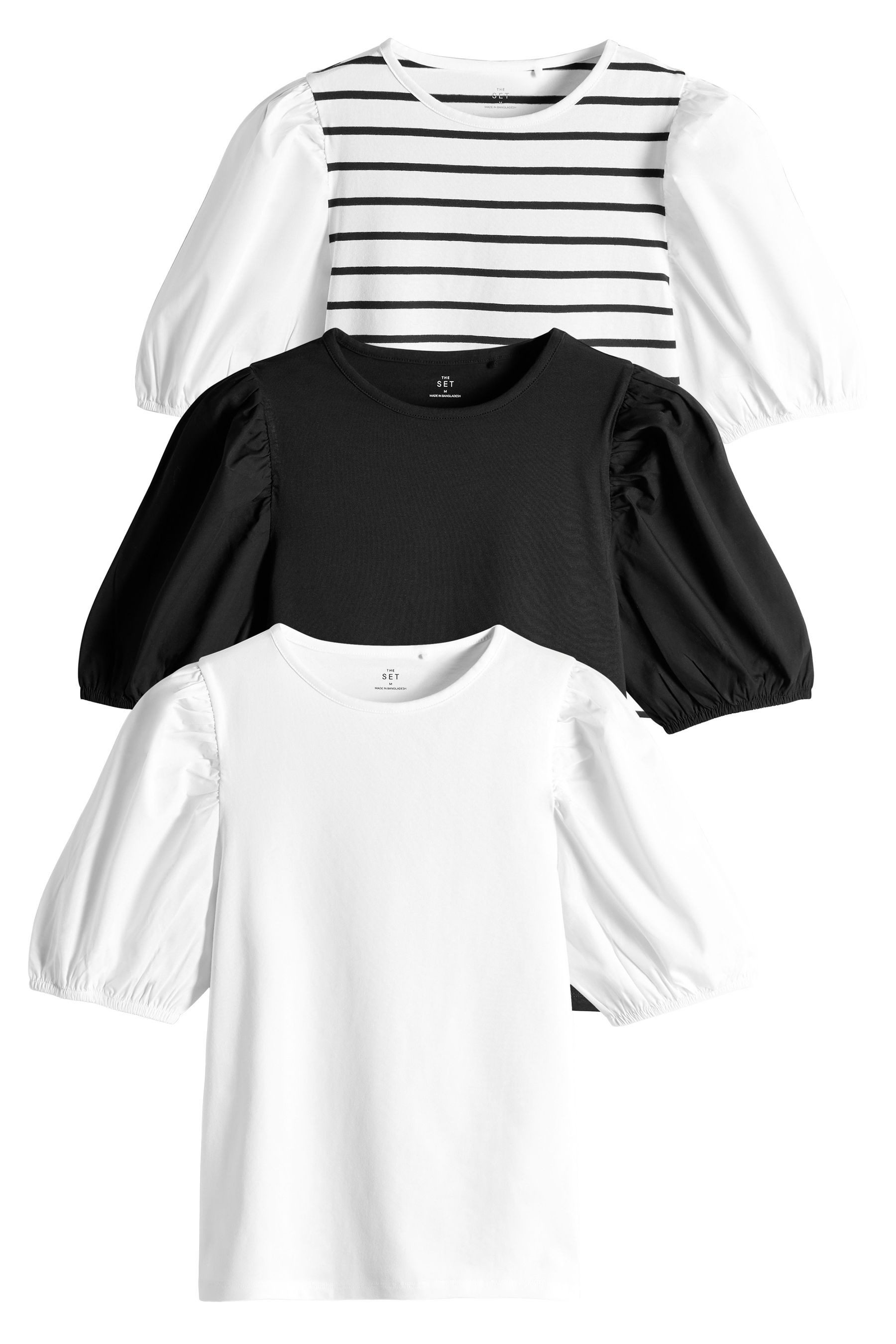 The Set T-Shirt 3er-Set The Set Langärmelige Popeline-Oberteile (3-tlg)