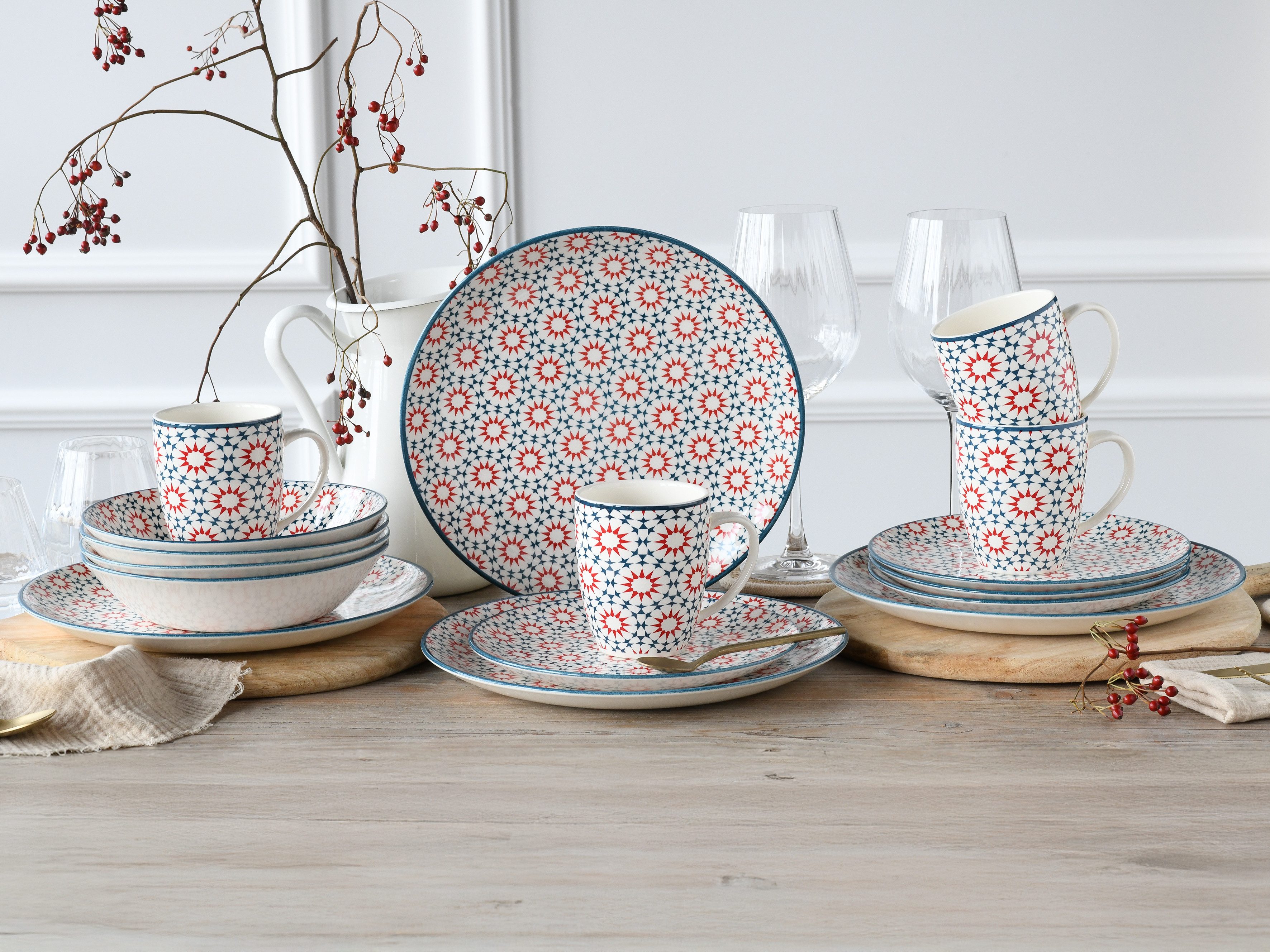 CreaTable Kombiservice Stella (16-tlg), 4 Personen, Steingut, orientalisch mediterraner Stil