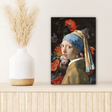 OneMillionCanvasses® Gemälde Das Mädchen mit dem Perlenohrring - Johannes Vermeer - Blumen, (1 St), Leinwandbild fertig bespannt inkl. Zackenaufhänger, Gemälde, 20x30 cm