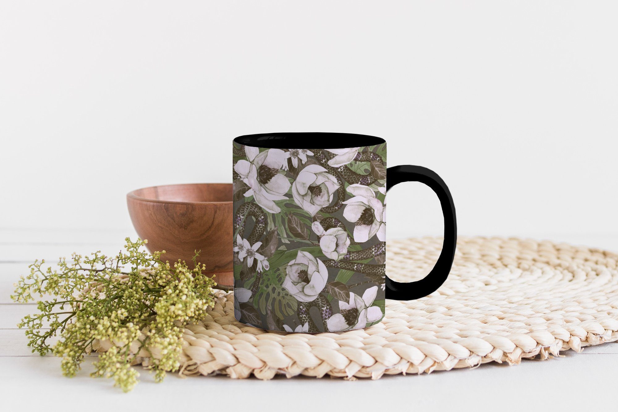 Muster, Tasse Farbwechsel, Zaubertasse, Teetasse, - - MuchoWow Geschenk Blumen Dschungel Keramik, Kaffeetassen,
