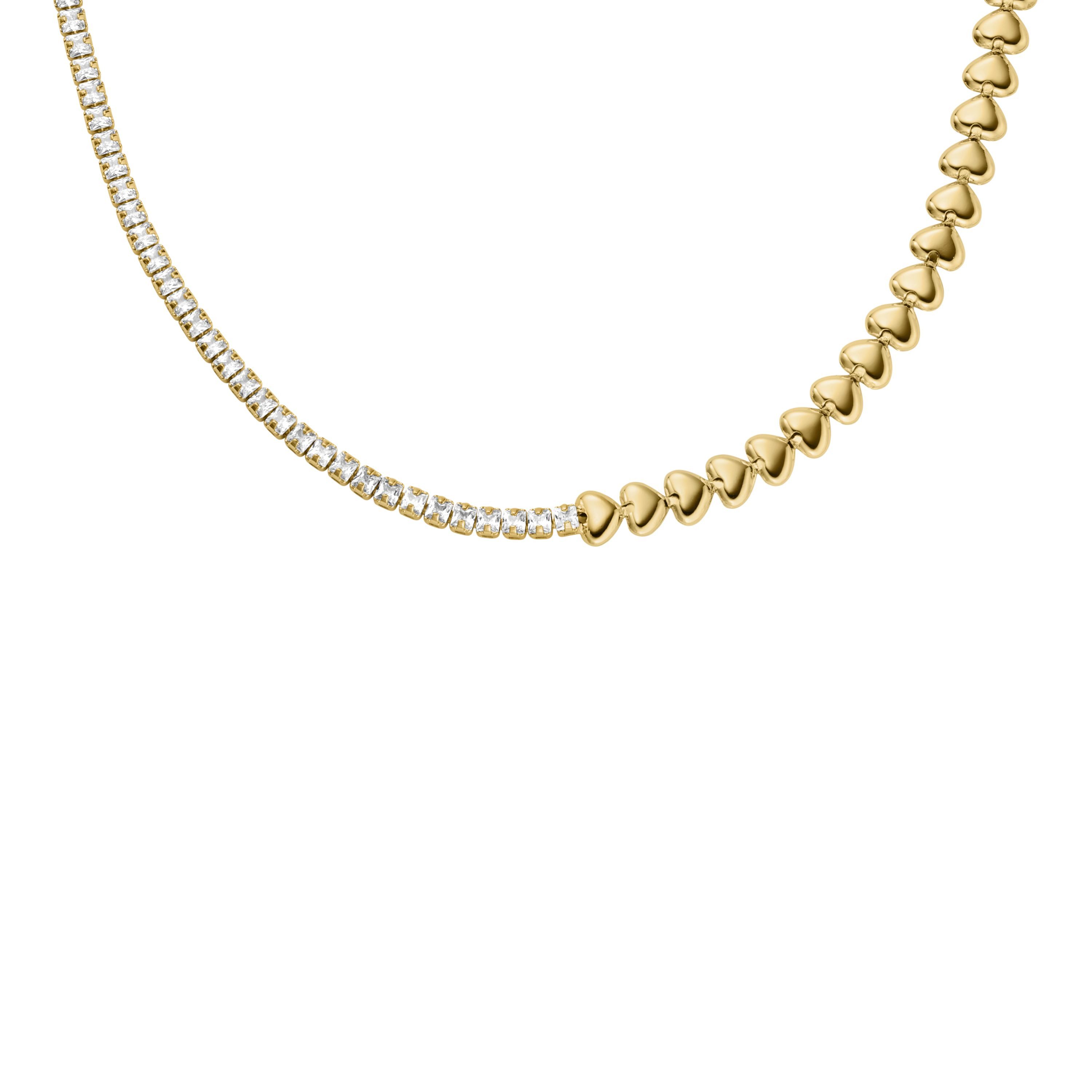 Fossil Kette ohne Anhänger Schmuck Geschenk Metall SUTTON Herzen, mit Zirkonia (synth)
