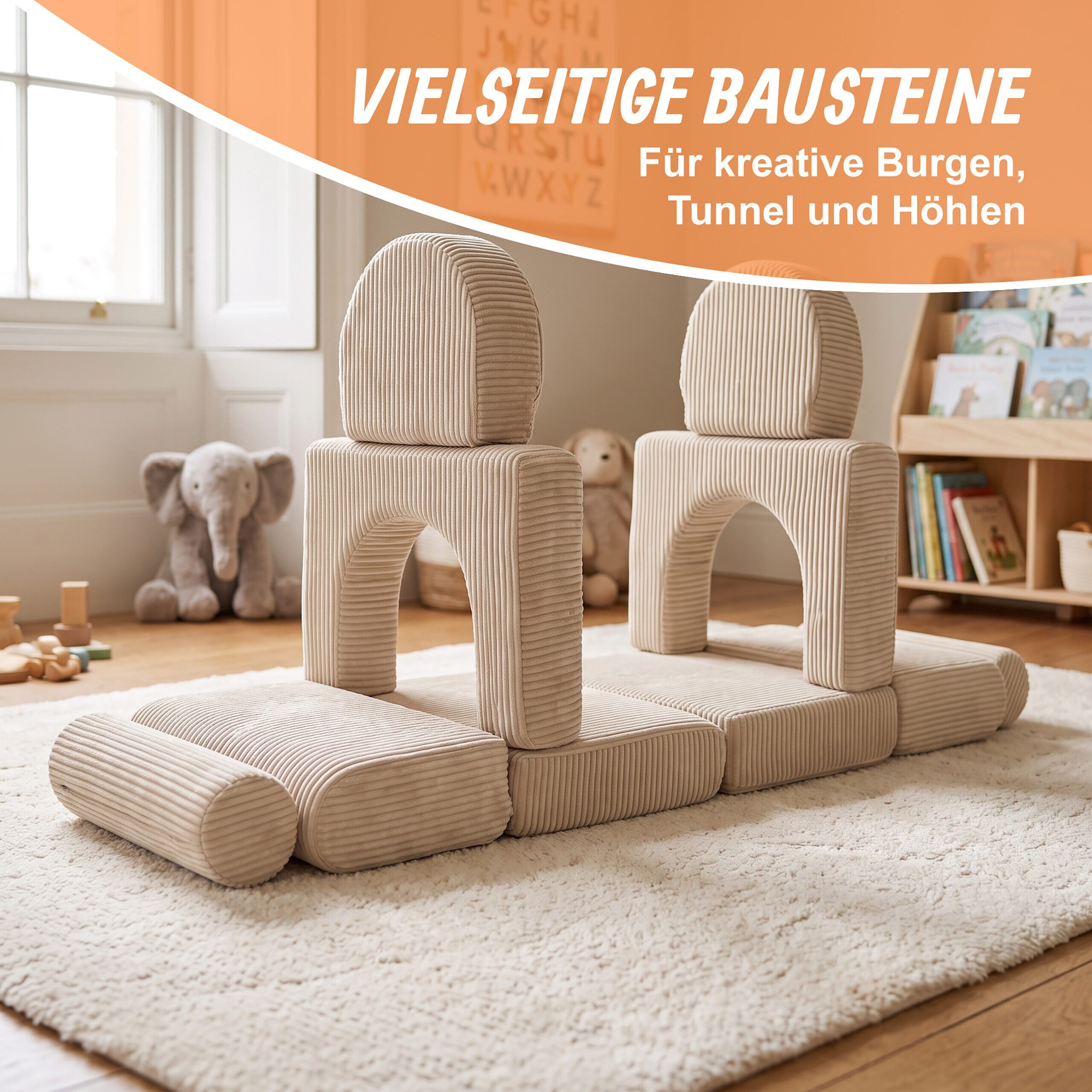 relaxdays Kindersofa 10-tlg. Kinder Spielsofa modular, 10 Teile, Beige – Bild 3 von 5