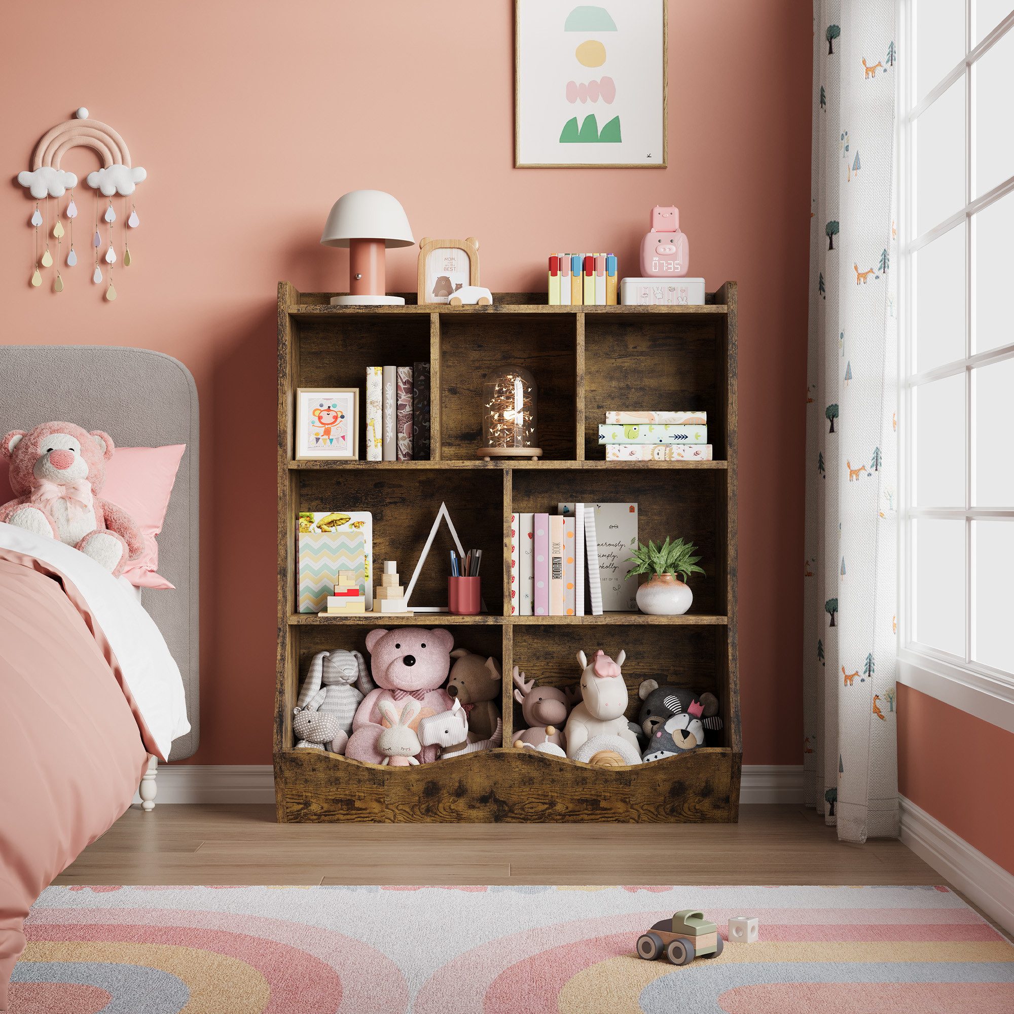 GarveeMore Kinderregal Bücherregal Kinder Spielzeugregal mit 7 Fächern 92x3 günstig online kaufen