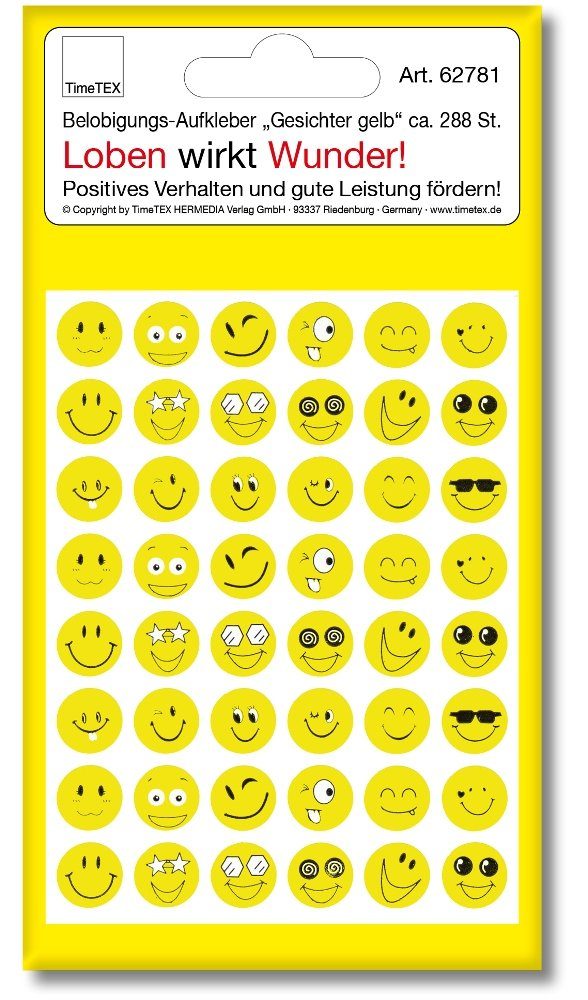 TimeTEX Sticker Belobigungs-Aufkleber, "Gesicht gelb", 288 Stück, (288-tlg)