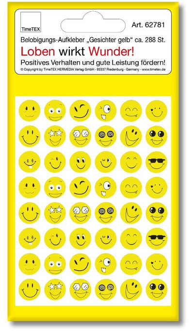 TimeTEX Sticker Belobigungs-Aufkleber, "Gesicht gelb", 288 Stück, (288-tlg)