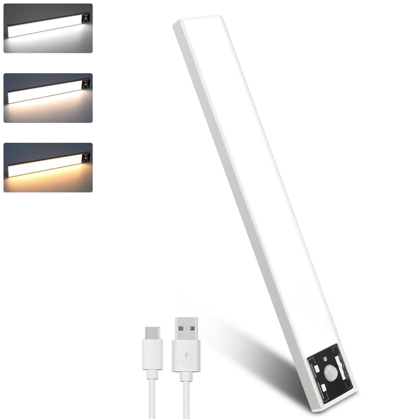 MUPOO LED Unterbauleuchte Led-Unterbauleuchte 78/120/172led Unterbauleuchte Magnetisch,Kabellos, 20cm, 3000K Warmweiß, 4500K Naturweiß, 6000K Kaltweiß, Wiederaufladbar,Bewegungssensor 20/30/40cm,3 Lichtfarben