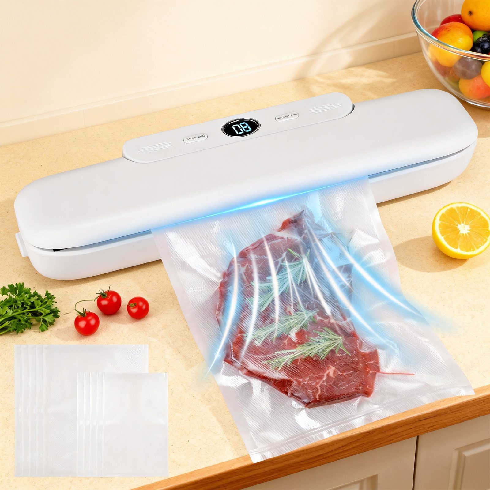 i@home Vakuumierer Automatischer Vakuumierer mit Luftversiegelungssystem, Ein-Knopf-Bedienung, inklusive 10 Vakuumbeuteln