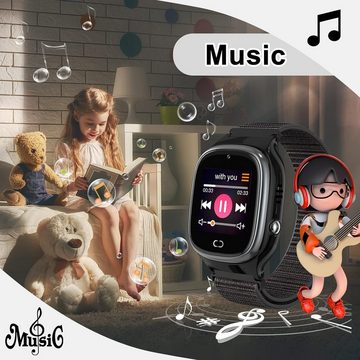 PTHTECHUS Smartwatch (1,37 Zoll, 4G), Kinder LBS Intelligente Uhr Telefon mit Spiel Kamera