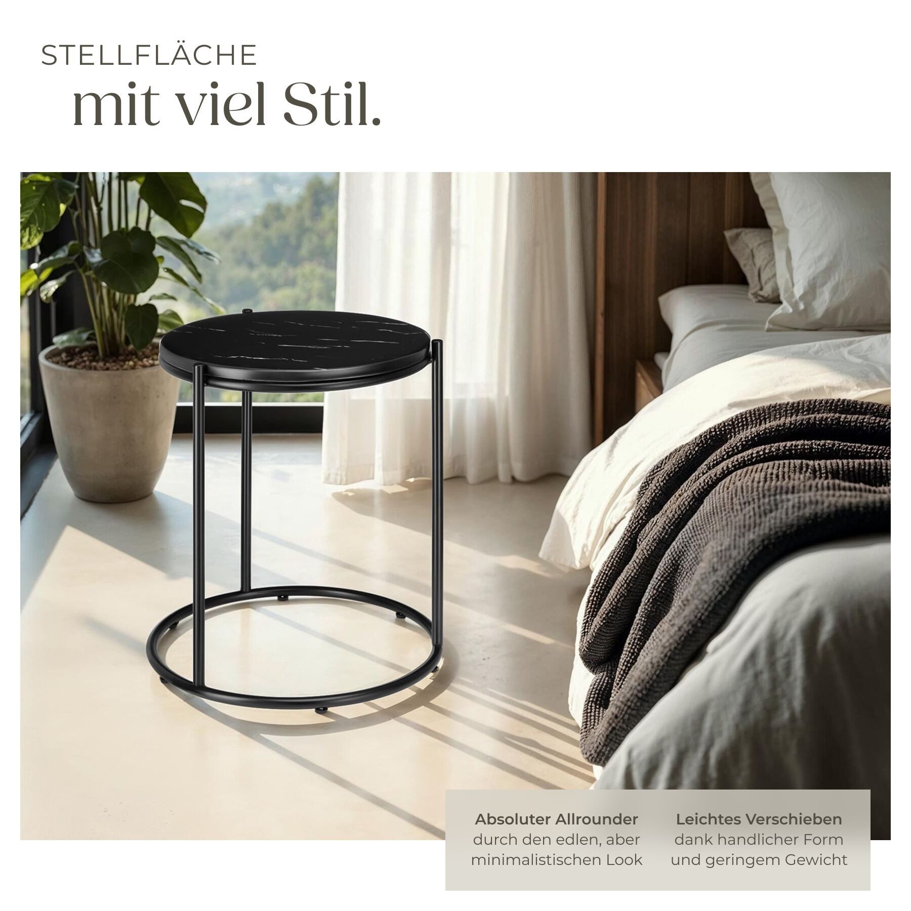 tectake Beistelltisch Couchtisch Ellsa, hochwertige Platte in Marmoroptik mit Stahlgestell (1-St., Komplettset), höhenverstellbare Kunststofffüße, Belastbarkeit 12 kg
