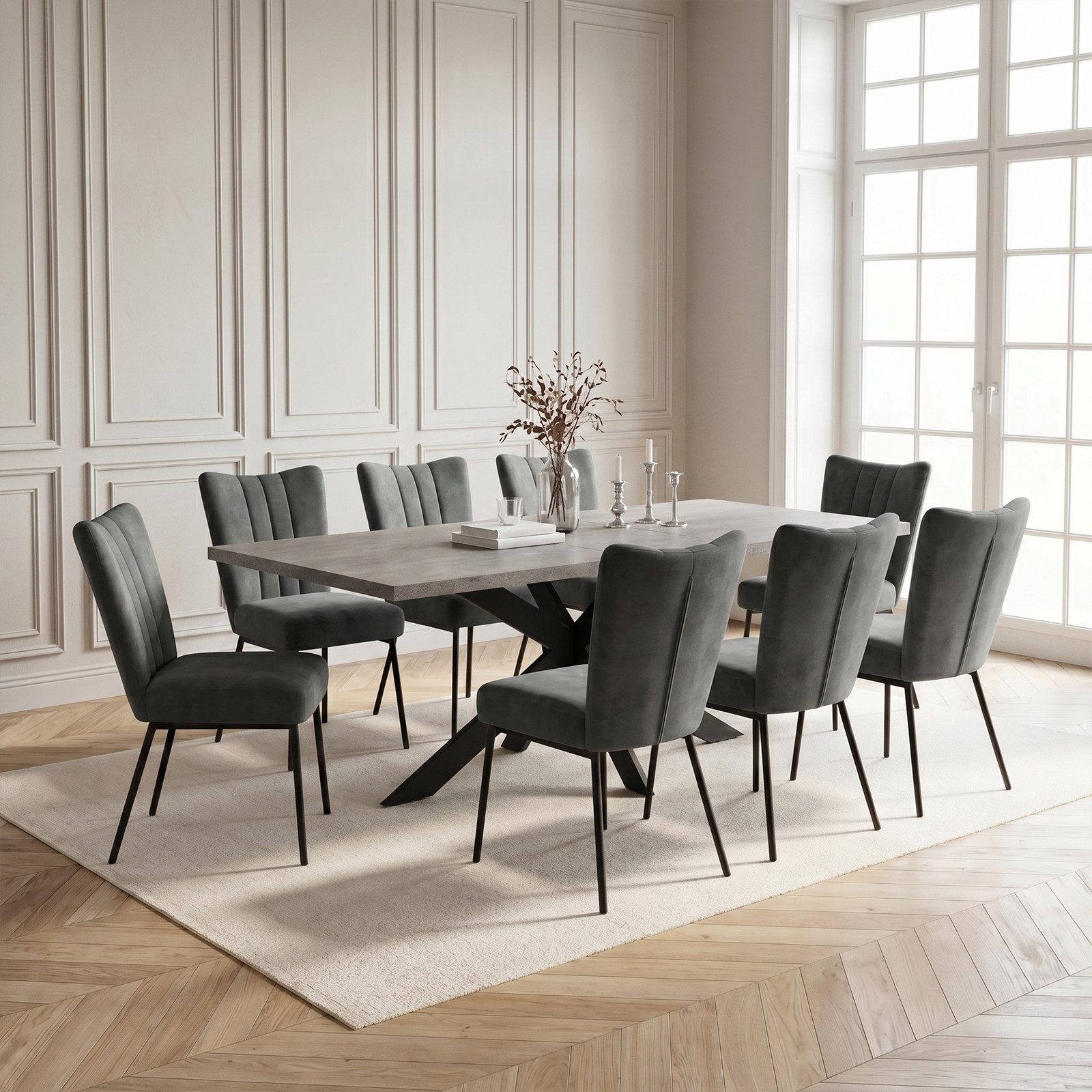 Jiexi Essgruppe Esstisch Ausziehbar 160-200cm mit Samtstühlen Metallbeine