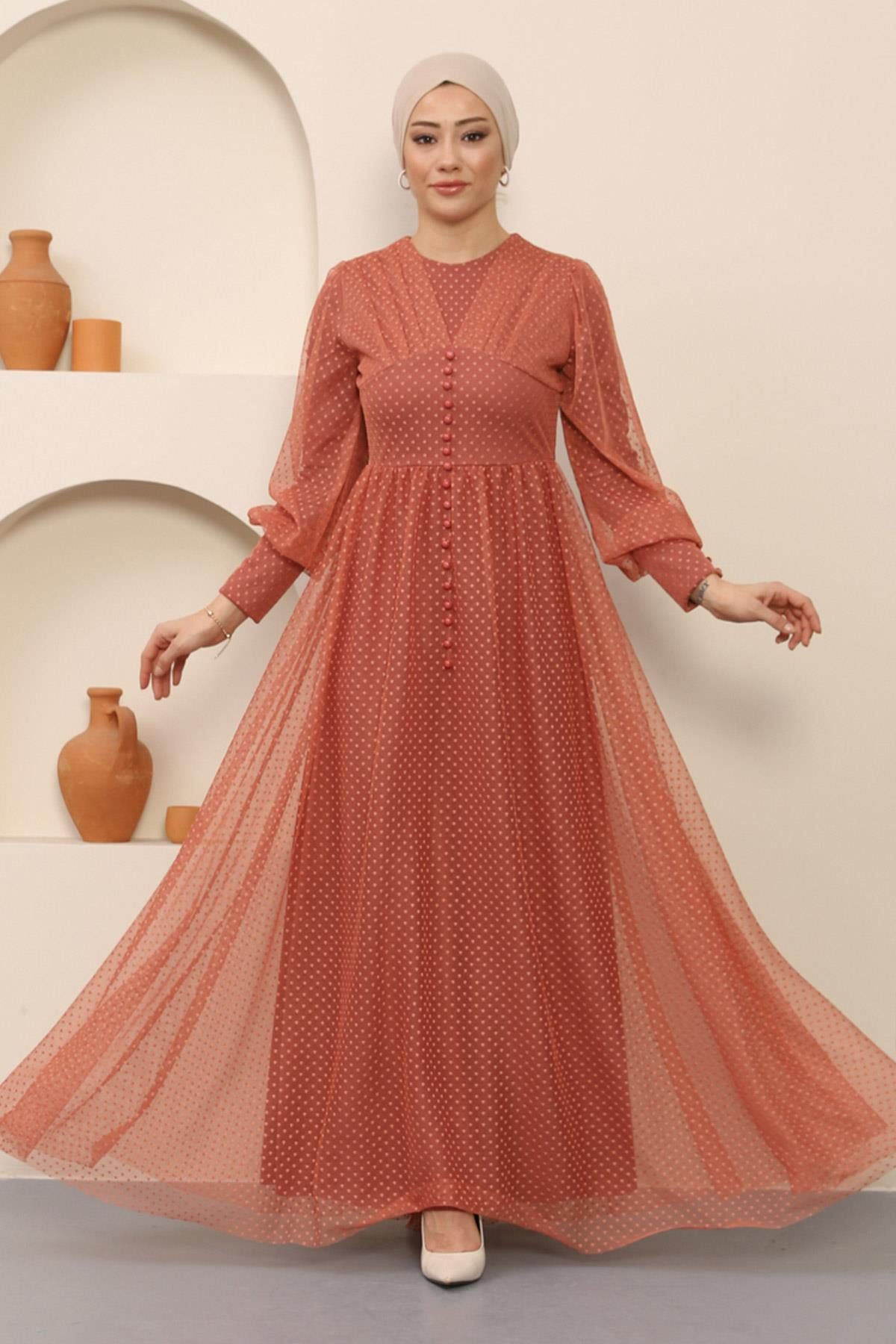 MODAMİHRAM Midikleid KleidKnopf Detail Tüll Abendkleid