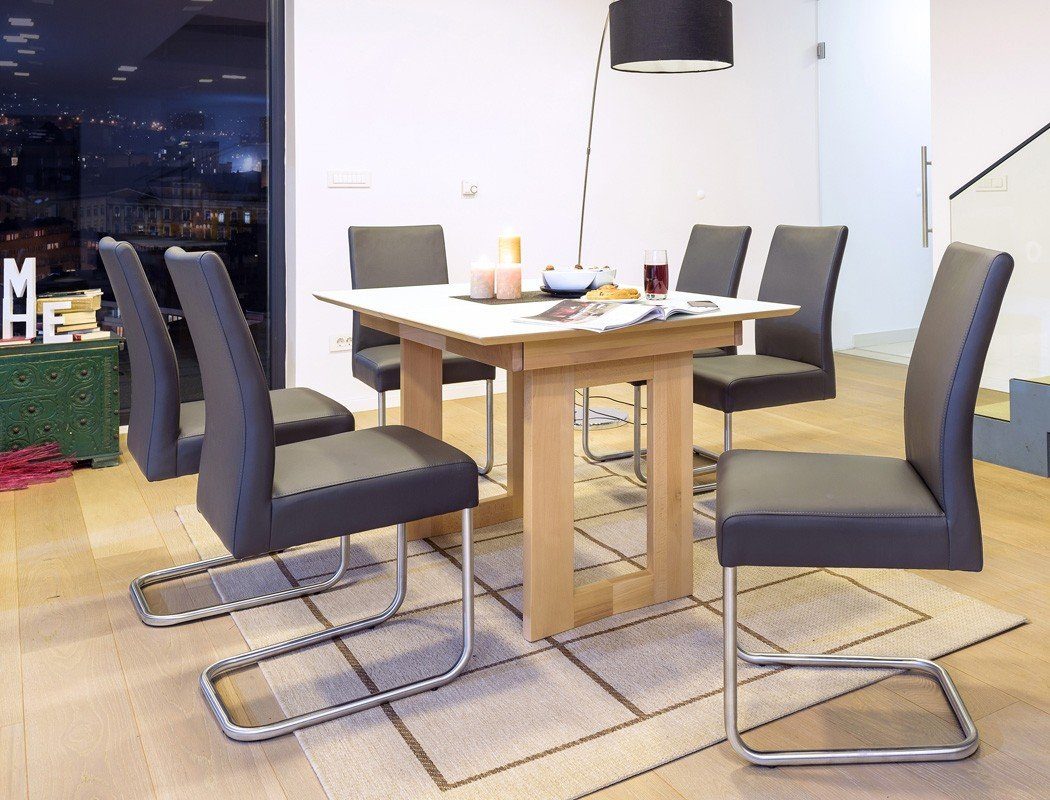 Tischgruppe, expendio Glasauflage Stühle Spar-Set, cm fango Vidrio, 120(170)x90 + Tisch Essgruppe Kosta Kernbuche 7-tlg), (komplette mit Kaja