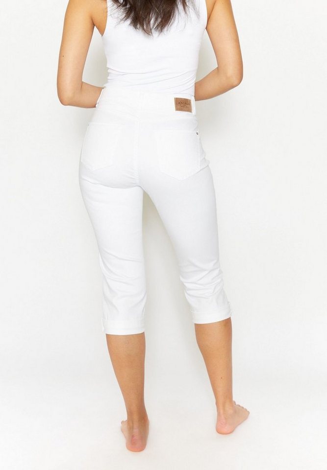 Stoffgewicht: Capri 5-Pocket-Jeans mit 7,5 Used-Look mit Label-Applikationen, Jeans ANGELS oz TU