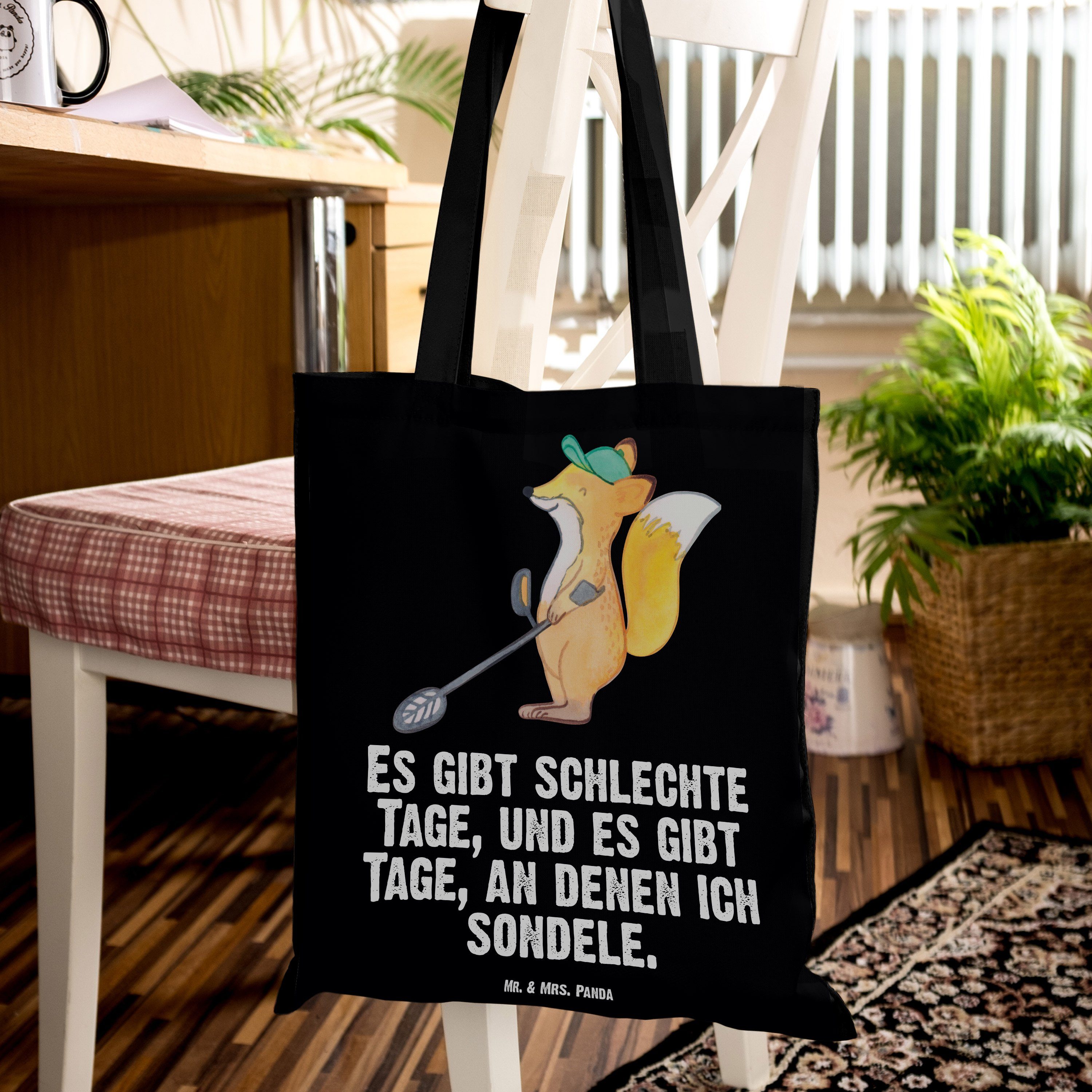 Einkaufstasch & Tragetasche Metalldetektor - Geschenk, Mrs. Schwarz Fuchs Beutel, - Tage (1-tlg) Panda Mr.
