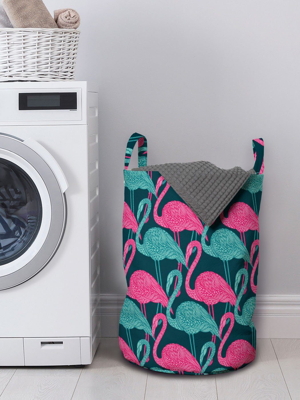 Griffen Exotischer Waschsalons, Kordelzugverschluss Wäschesäckchen mit Wäschekorb Vogel Flamingo für Bicolor Abakuhaus
