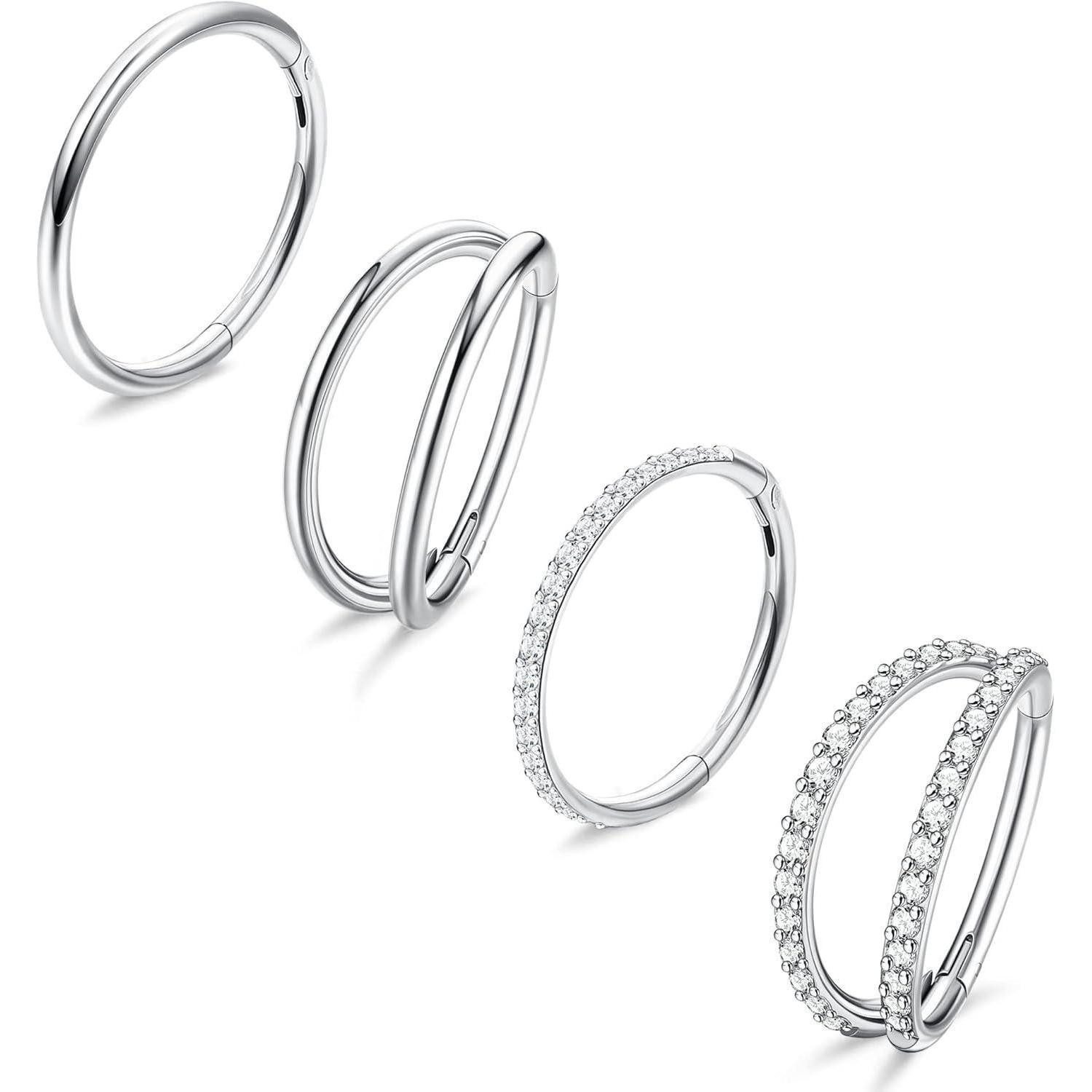 Dochais Nasenpiercing-Set 4 Stück Nasenring Edelstahl in Silber Gold Farbe 8mm 10mm 18G 16G 20G