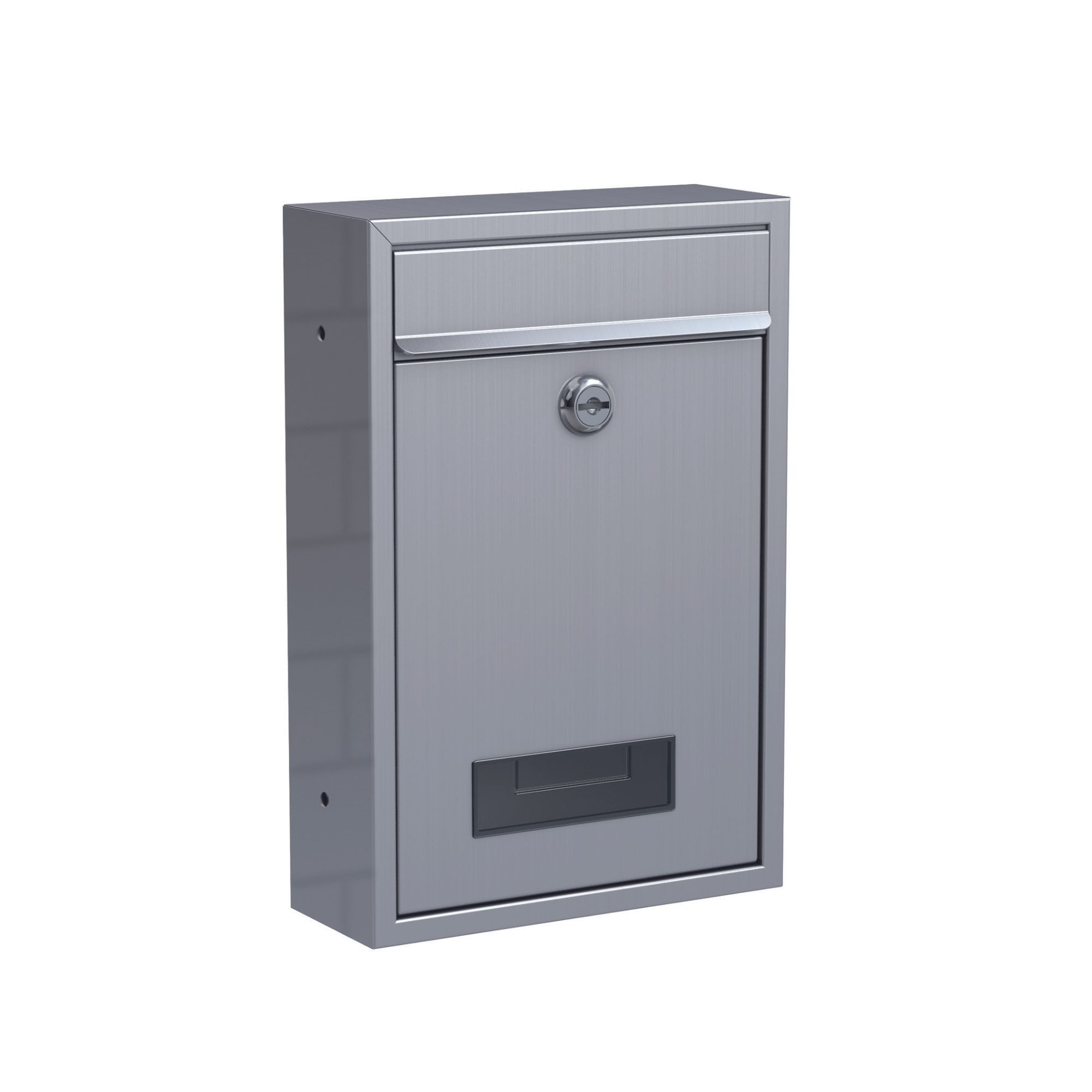 BASI Wandbriefkasten Wandbriefkasten, Kompaktbriefkasten (Packung, 1-St), Edelstahl, Einwurfschlitz, Namensschild, Zylinders., inkl. 2 Schlüssel