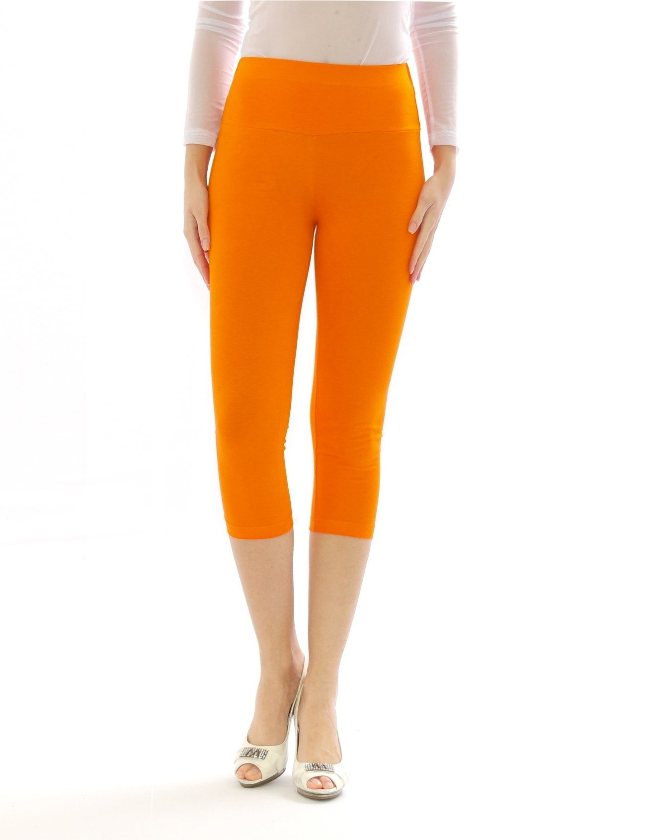 SYS Caprileggings Damen Capri 3/4 Leggings hoher Bund Hose Wäsche Leggins ORANGE