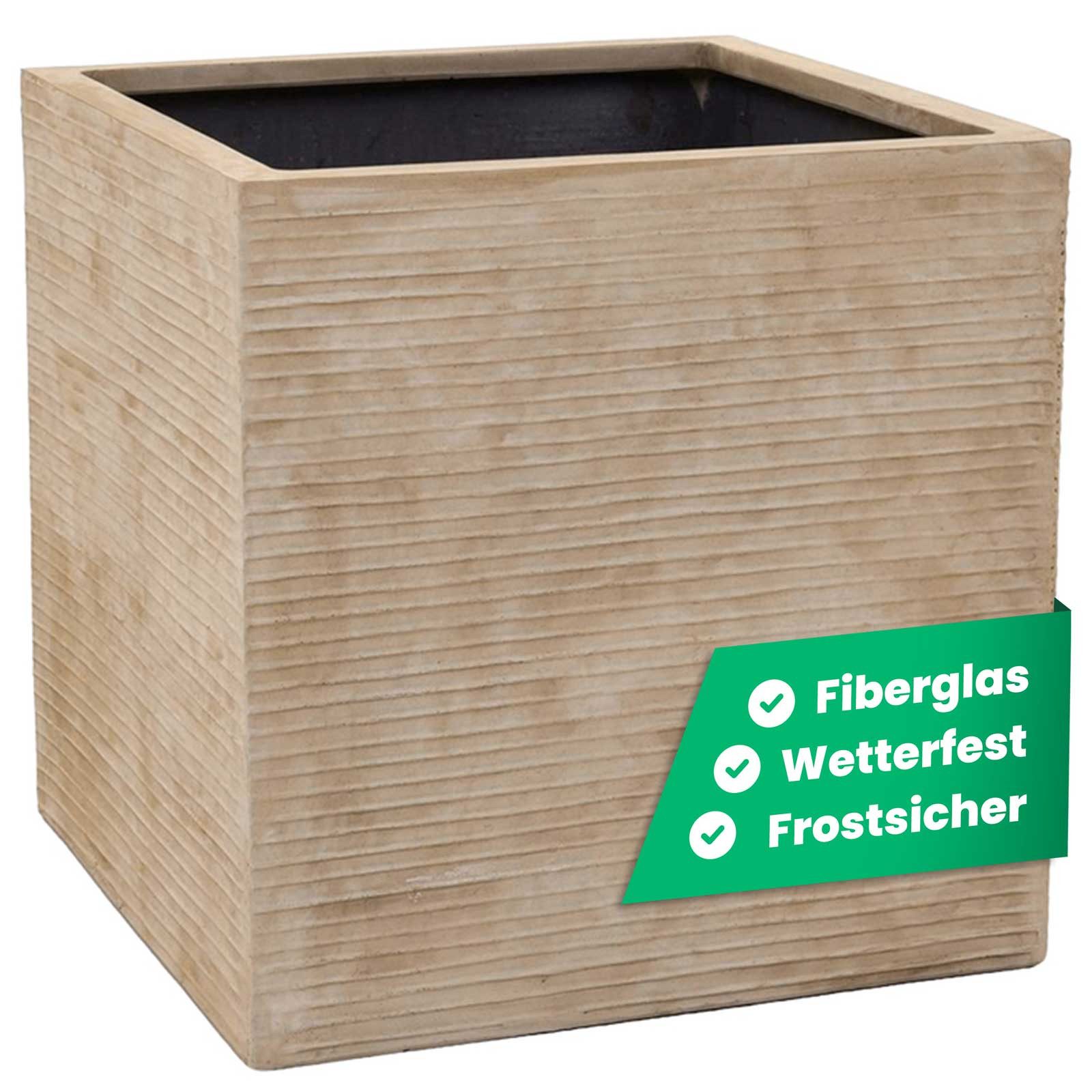 VIVANNO Pflanzkübel Fiberglas BLOCK Würfel - Streifenbeige Gestreift (1 St), 40x40x40 cm