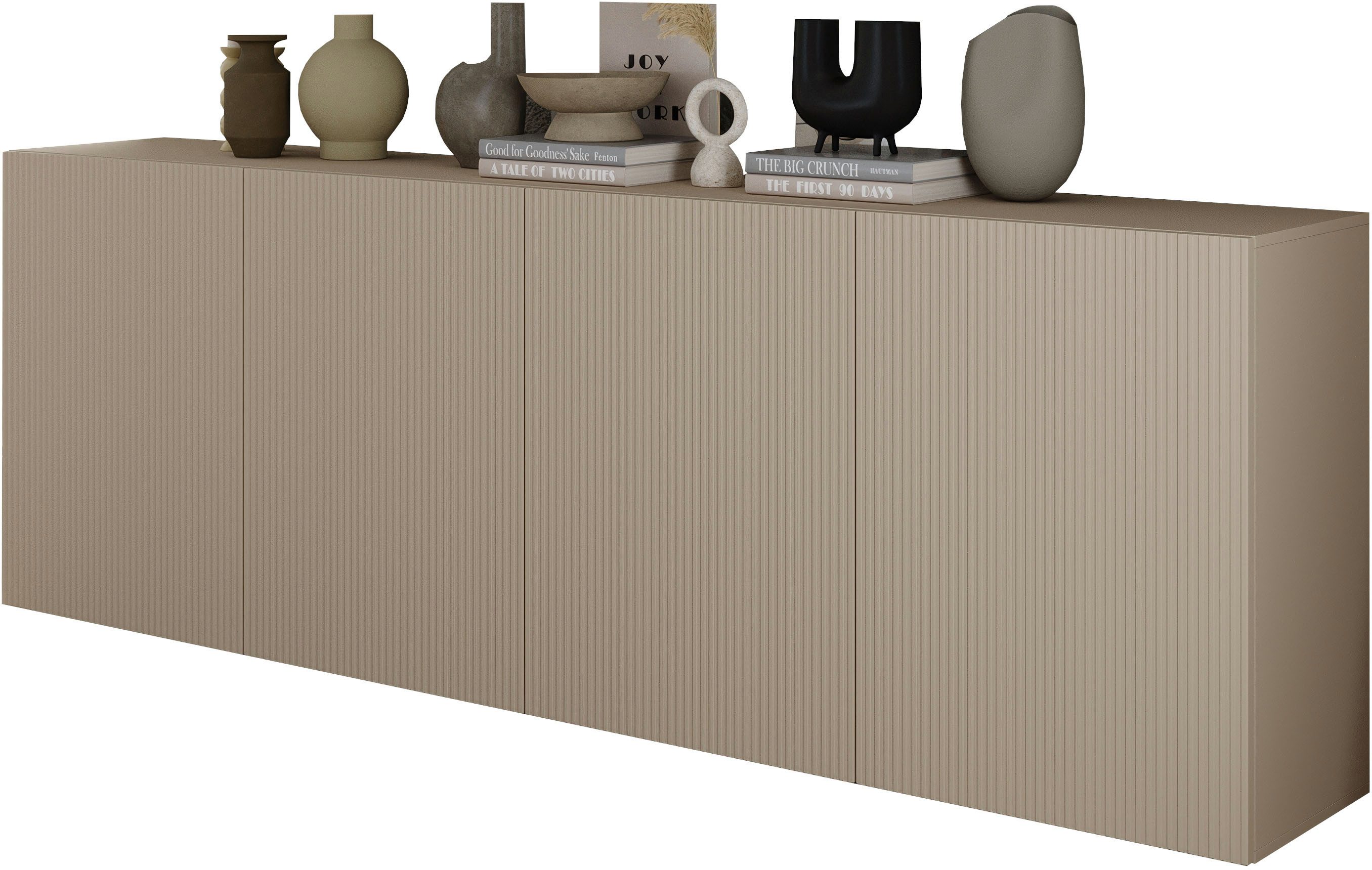 Home affaire Sideboard Rio Breite 240 cm, Kommode mit 4 Türen, Anrichte, geriffelte MDF-Fronten, modern u. elegant, viel Stauraum
