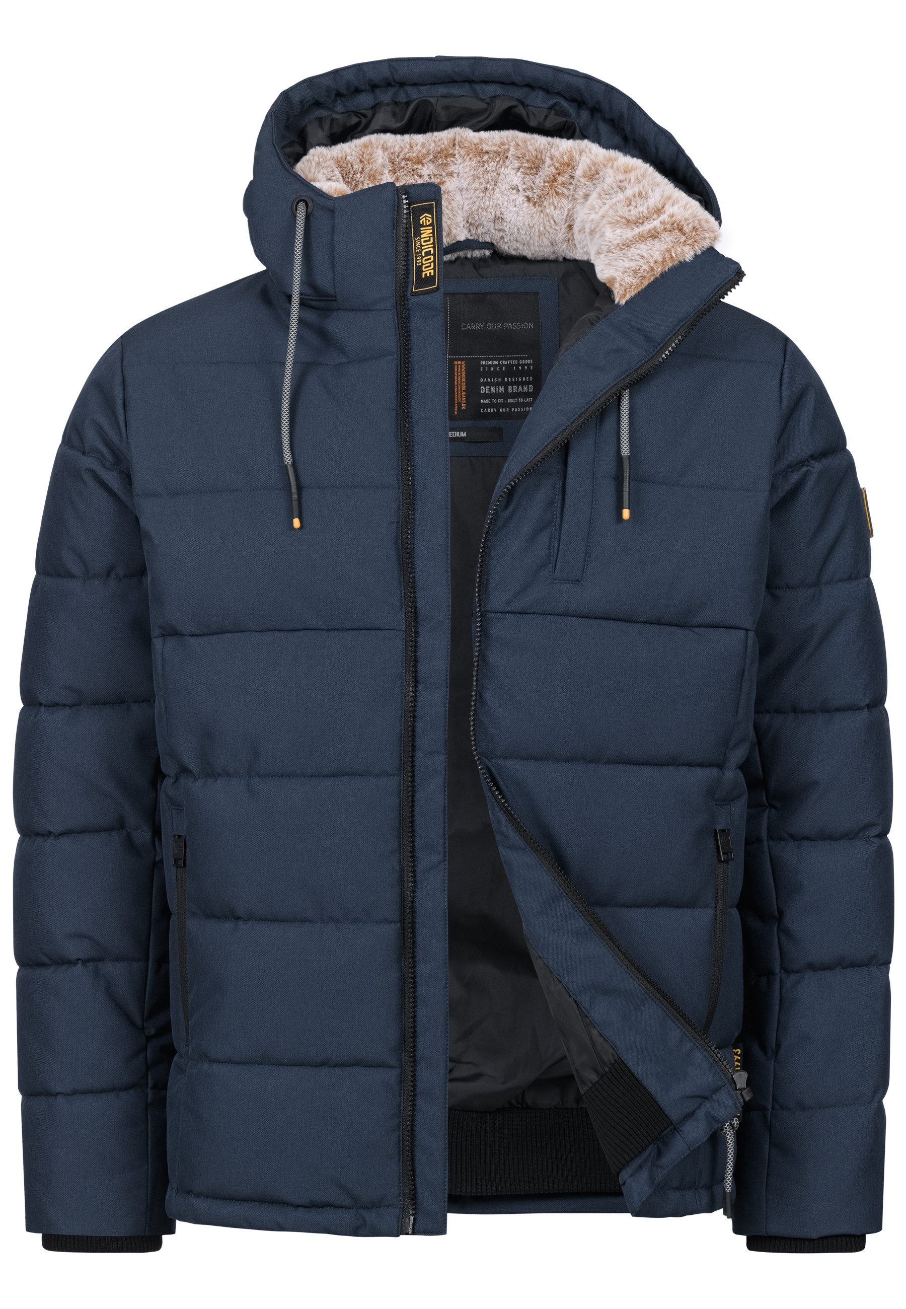 Indicode Winterjacke Herren INHebero Jacke Winter Herrenjacke Wattierte Steppjacke mit Kapuze und Reißverschluss