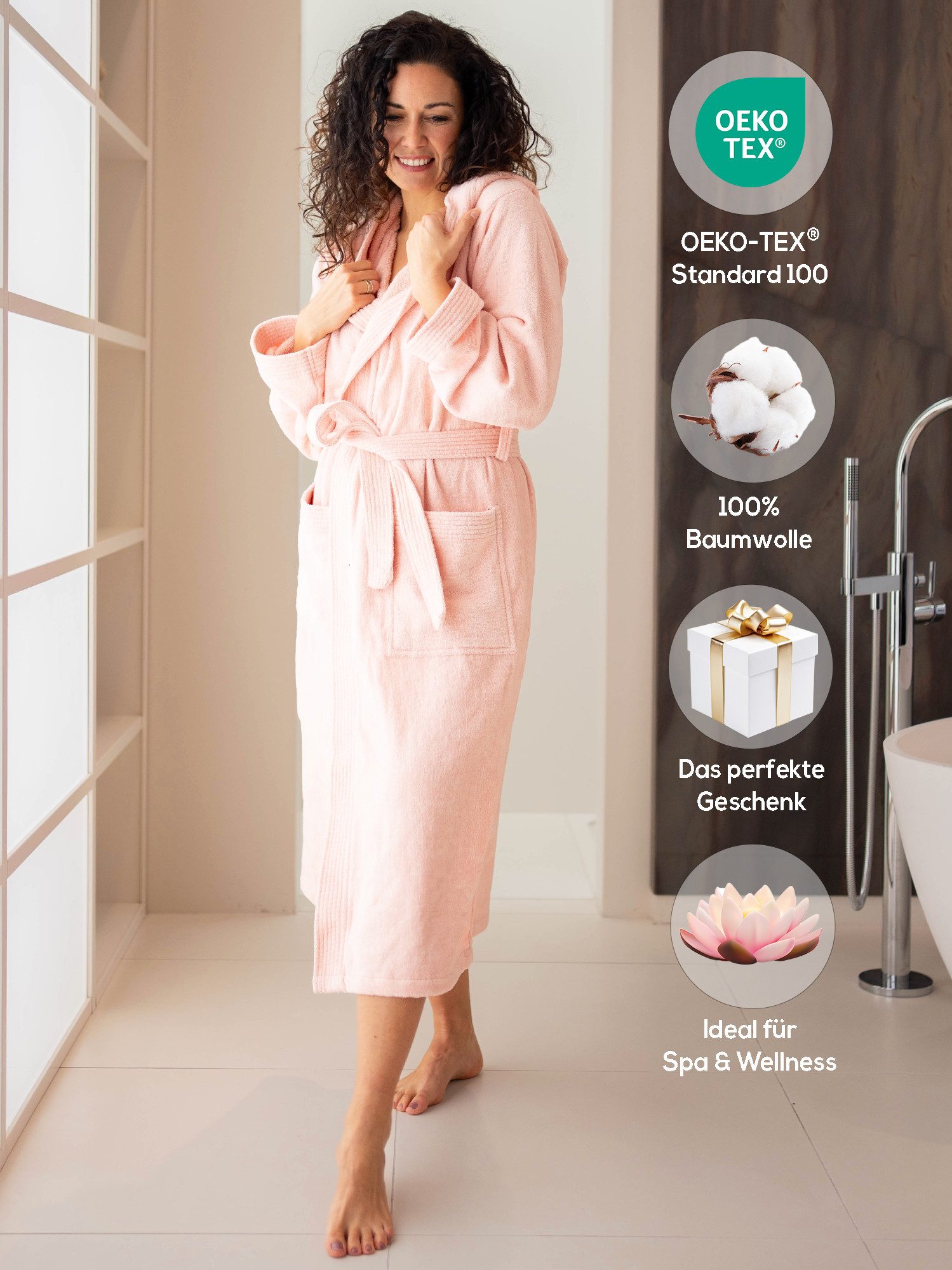 SIEGENTHAL Damenbademantel SIEGENTHAL® Damen Bademantel Frottee Velour Kapuze Weich Wellness Spa, Kapuze, Bindegürtel