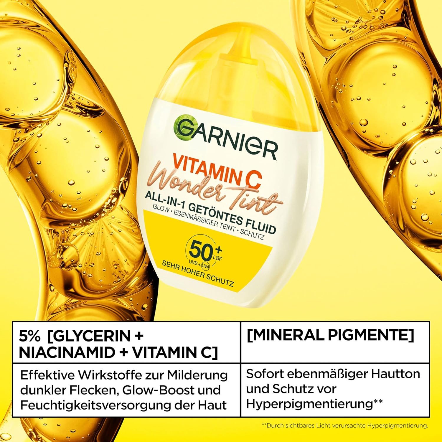 GARNIER Getönte Gesichtscreme Vitamin C Wonder Tint All-In-1 Getöntes Fluid LSF 50+