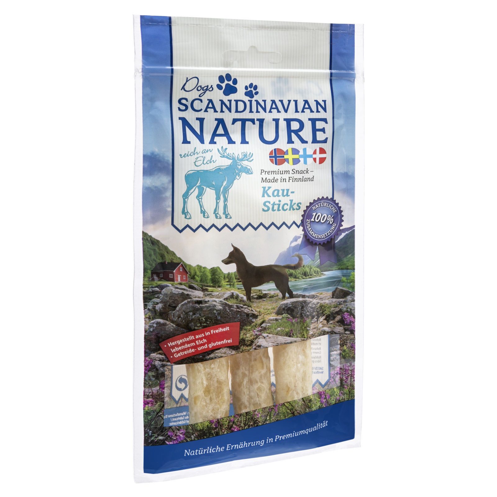 Scandinavian Nature Dogs mit Elch, 3 Stück 45 g, Kausticks für Hunde, Snack für: Hund