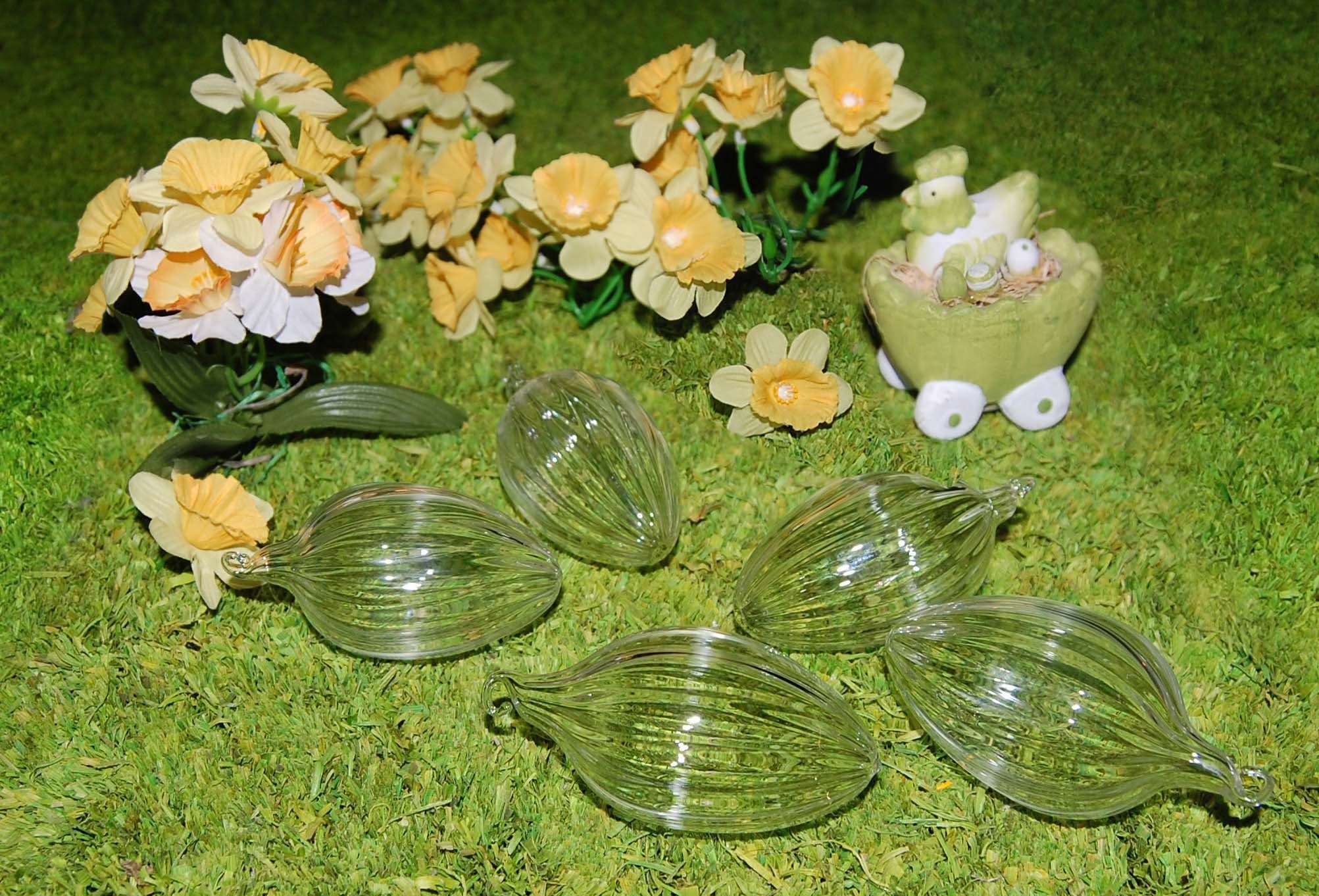 Krebs St), (Set, Rillen Ostergras mit 3 Glas Lauscha Osterei