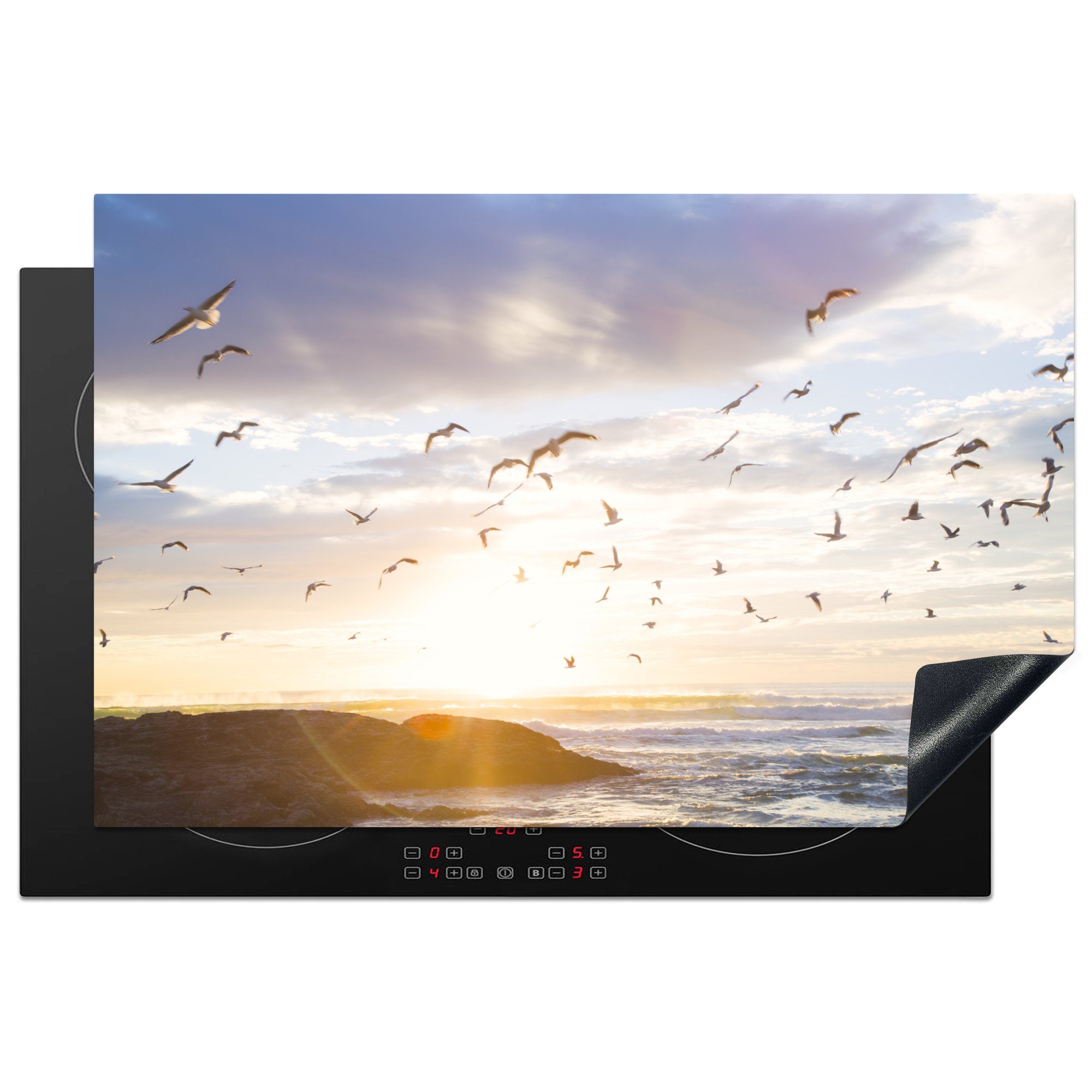 MuchoWow Herdblende-/Abdeckplatte Ruhiges Bild von Vögeln bei Sonnenuntergang, Vinyl, (1 tlg), 81x52 cm, Induktionskochfeld Schutz für die küche, Ceranfeldabdeckung