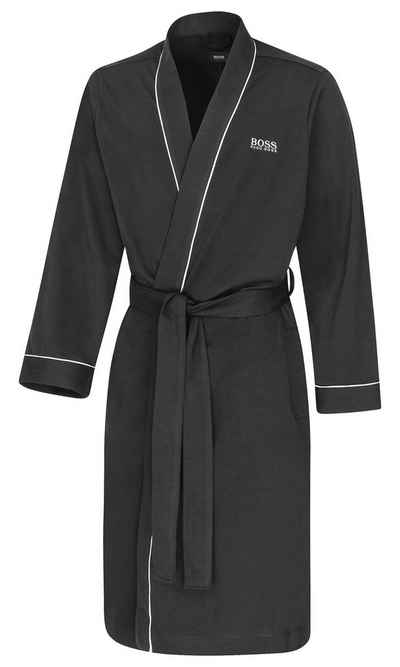 BOSS Morgenmantel Kimono BM, 100% Baumwolle, Kimono-Kragen, Taillengürtel, mit kontrastfarbenen Paspeln