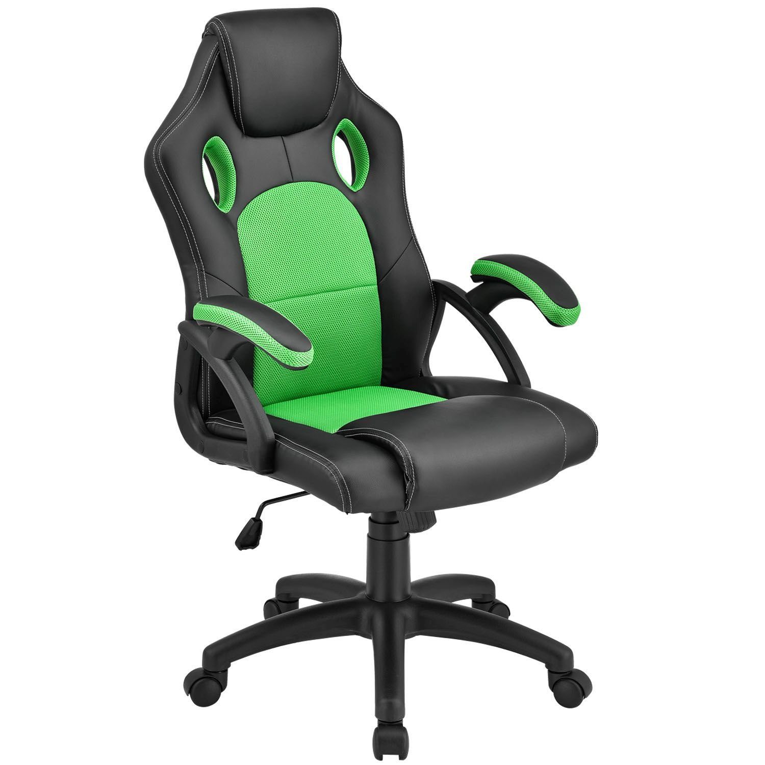 Juskys Gaming-Stuhl Montreal, Ergonomisch Sitzfläche, Grün und Schwarz, kippbar Rückenlehne geformte Sitzfläche